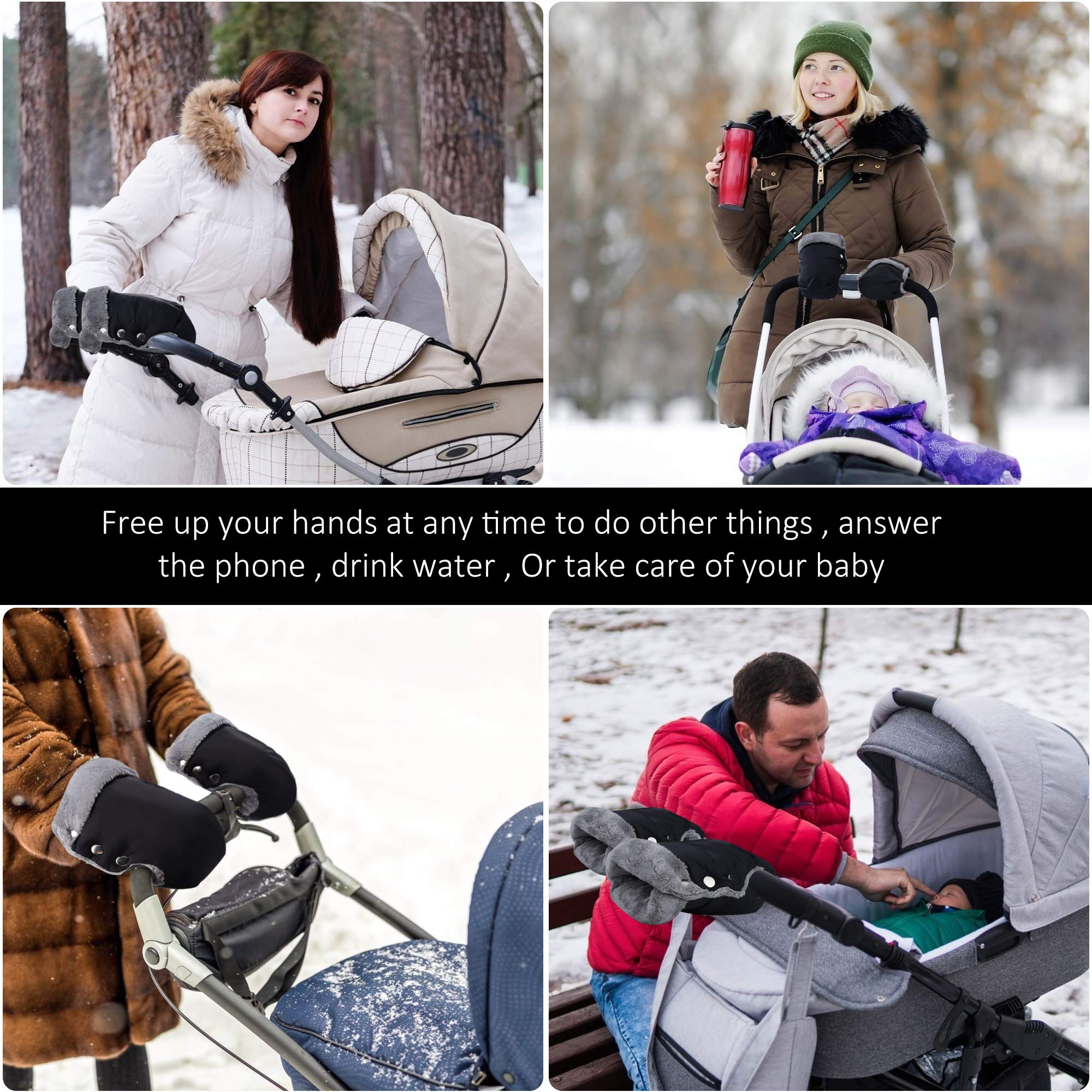 MaoXinTek Guantes para Carrito de Bebé Anticongelante Impermeable Super Espeso Invierno Caliente Manoplas Bicicleta Silla de Ruedas Silla de Paseo Negro