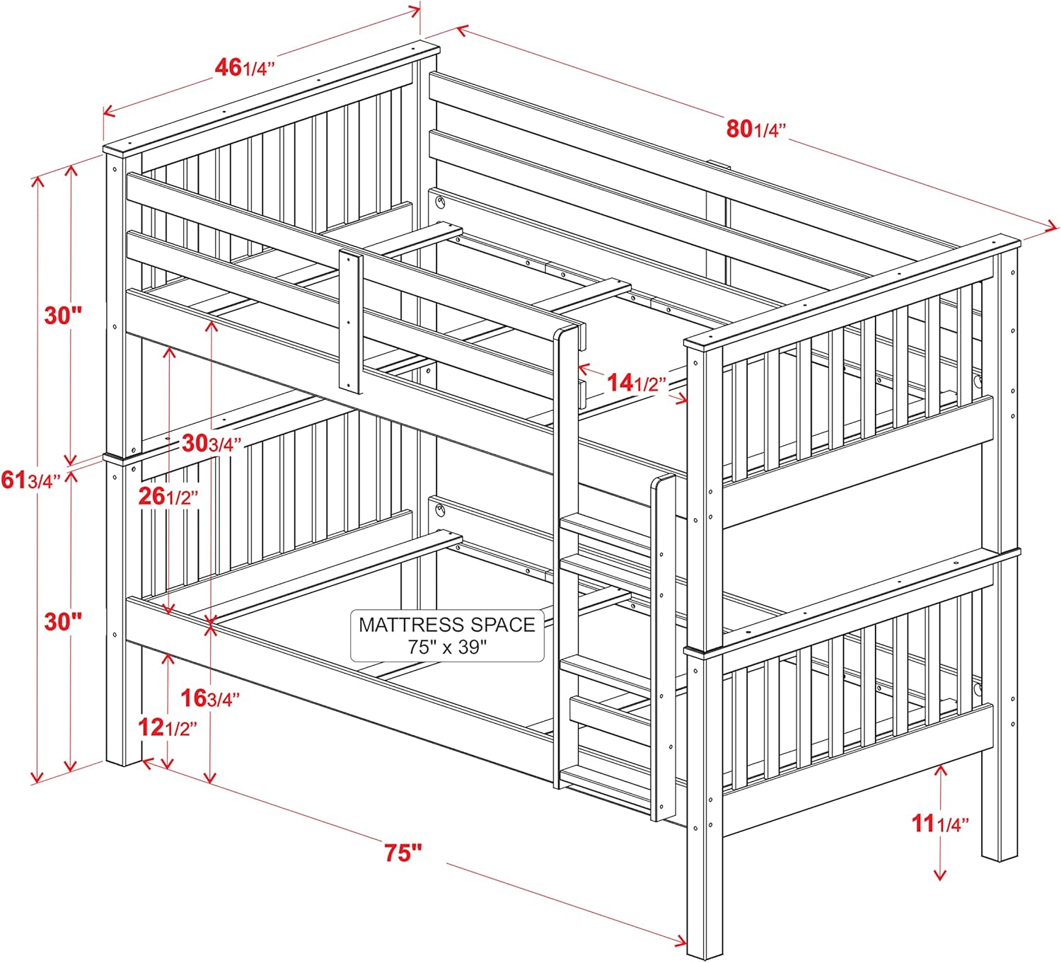 Palace Imports 100% Solid Wood Mission Twin Over Twin Bunk Bed, Mocha 8 Slats Included. Optional Pack of 18 Slats Sold Separately. Requires Assembly.