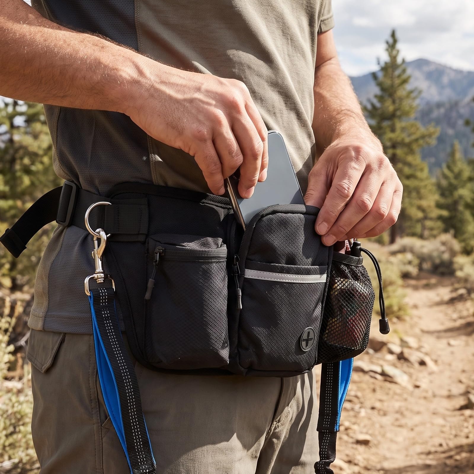 YARNOW Correa para Perros Manos Libres con cinturón y Bolsillo con Cremallera, riñonera elástica Ajustable para Perros, Ideal para Paseos, Trotar, Correr, Senderismo y Entrenamiento.