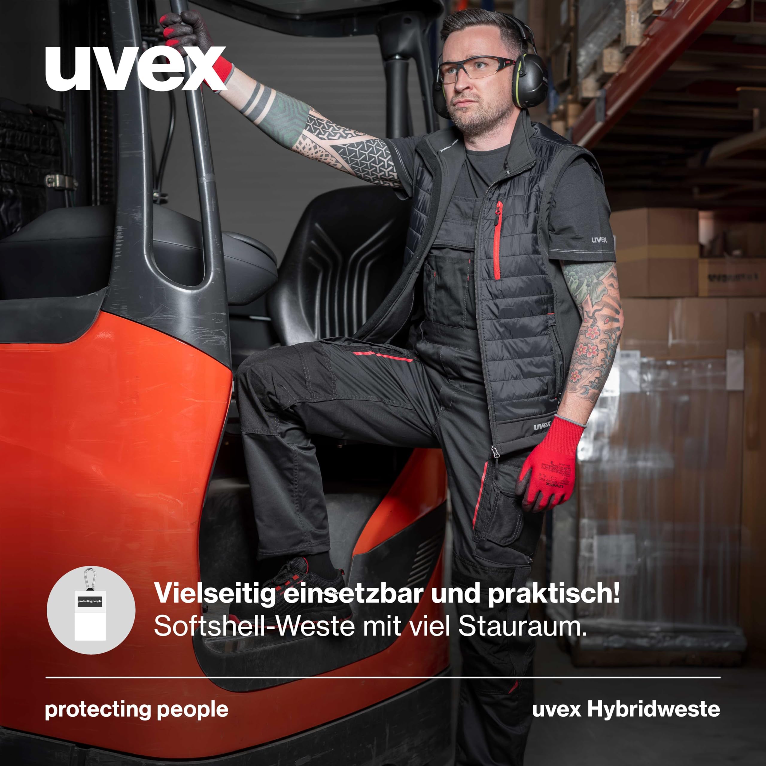 Uvex tune-up Herren Hybridweste - robuste Arbeitsweste - für Arbeit und Freizeit - Schwarz/Red - 3XL