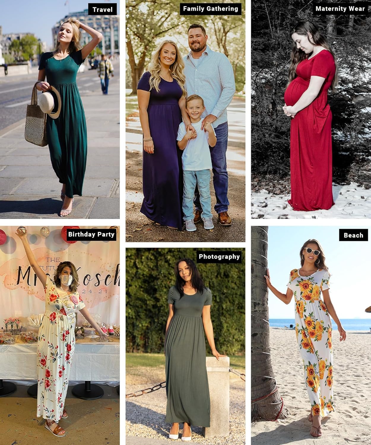 EUOVMY Women's Short Sleeve Loose Plain Maxi Dresses Casual Vacation Long Dresses with Pockets - Image 4