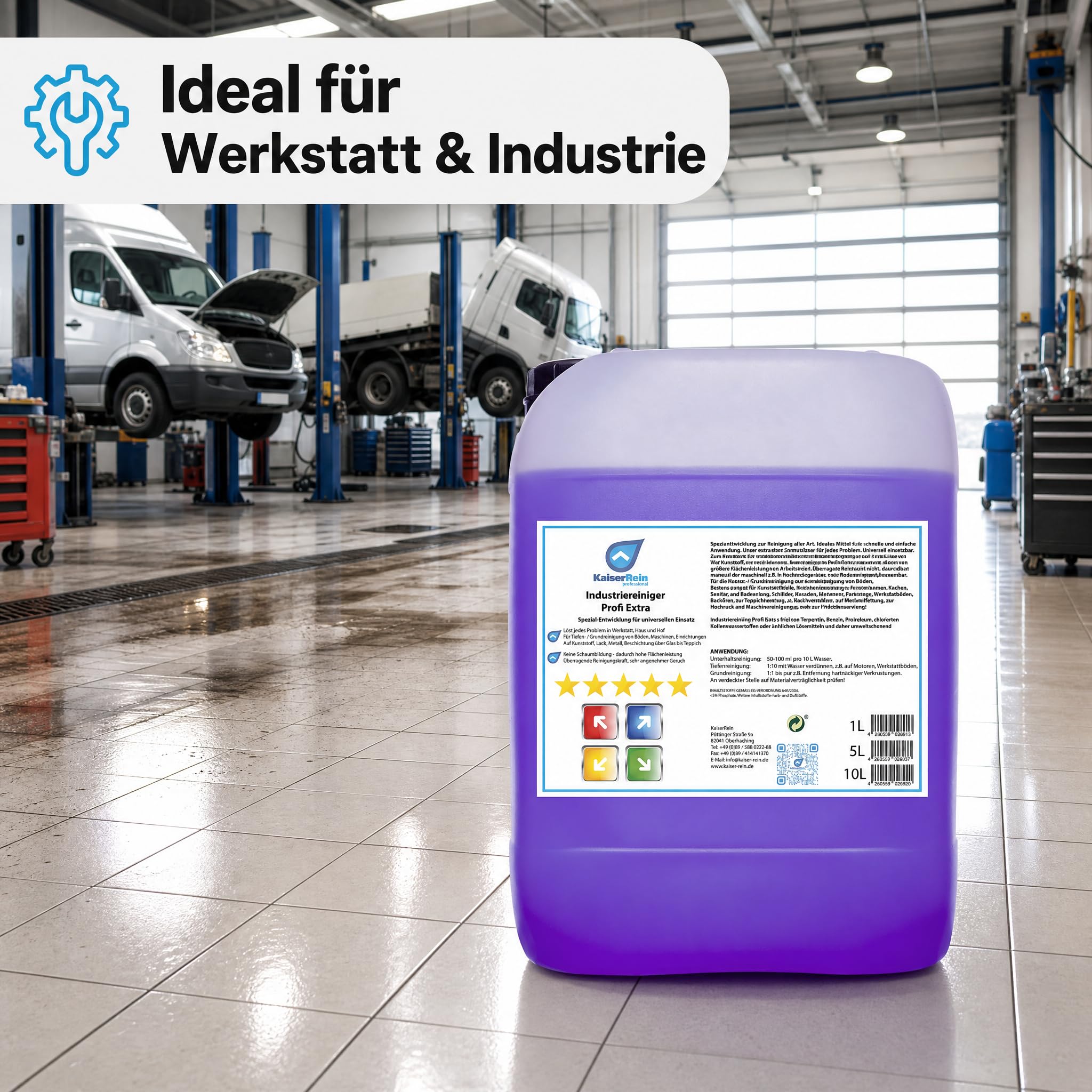 KaiserRein Allzweckreiniger Konzentrat – Industriereiniger Profi Extra,10 L Kanister Universalreiniger für Werkstatt & Haushalt, nicht schäumender Bodenreiniger für Maschinen,