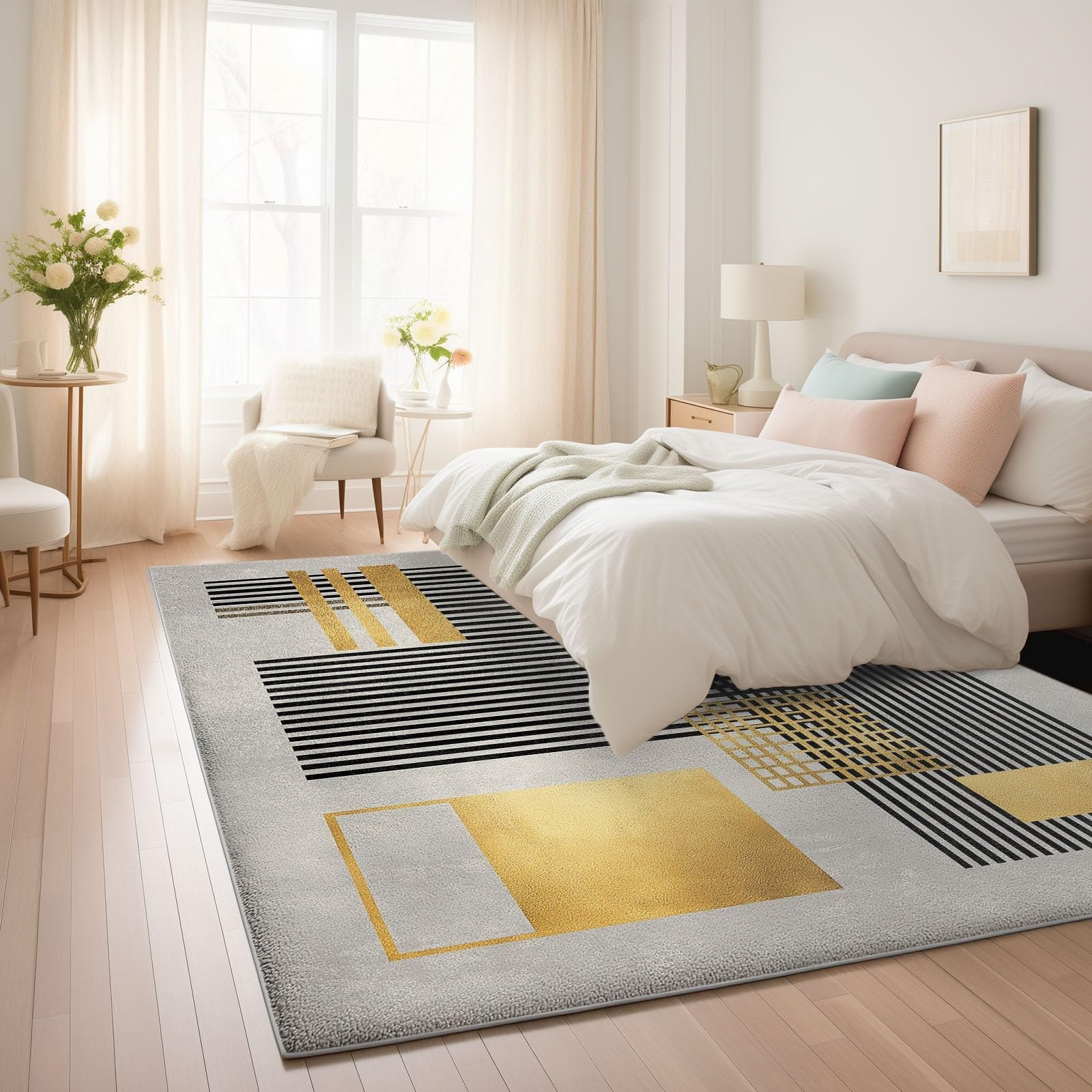 Dywan do salonu, minimalistyczny i wyrafinowany geometryczny patchwork, można prać w pralce, miękki polar, pokój dziecięcy, sypialnia, wystrój domu, antypoślizgowy dywanik 120 x 160 cm, szary