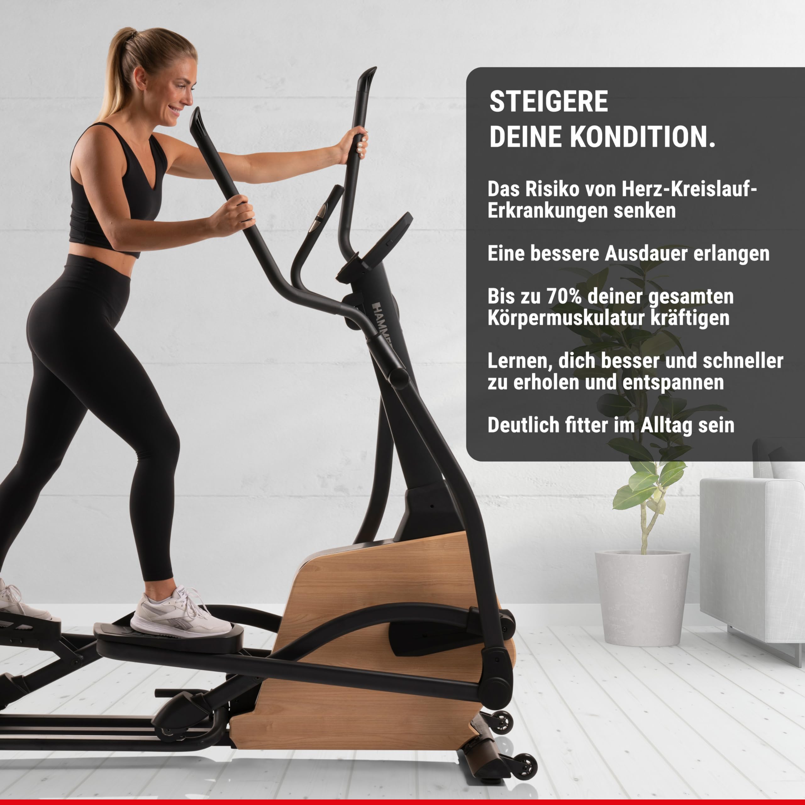 HAMMER Ellipsentrainer CrossPace 5.0 NorsK, 3-fache Steigung, 24 Programme, 20 kg Schwungmasse, Kinomap & Zwift