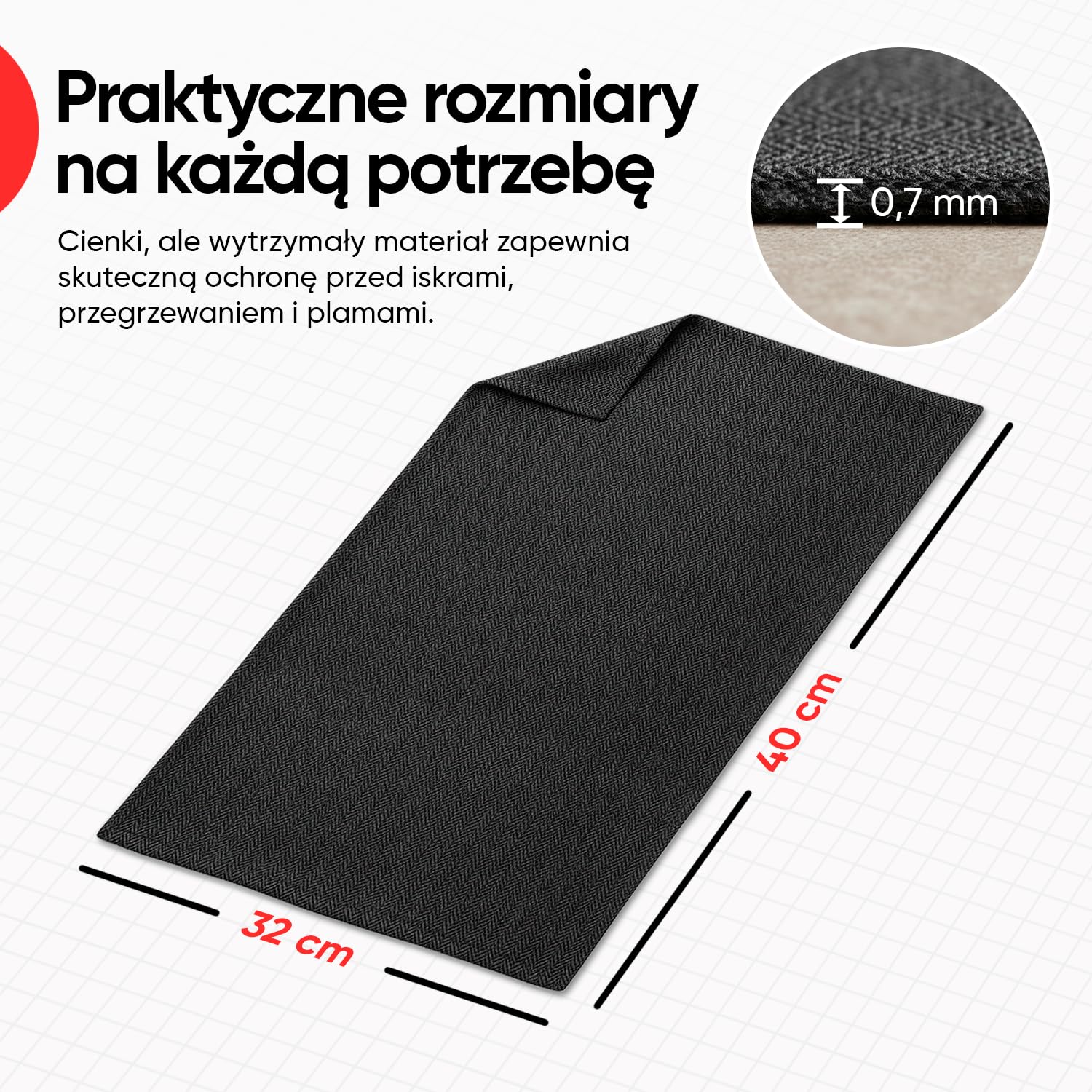 Mata ognioodporna 40×32 cm – mata ochronna przed ciepłem do grilla i warsztatu, ognioodporna podkładka odporna na temperaturę do 982 °C, niezawodnie chroni powierzchnie
