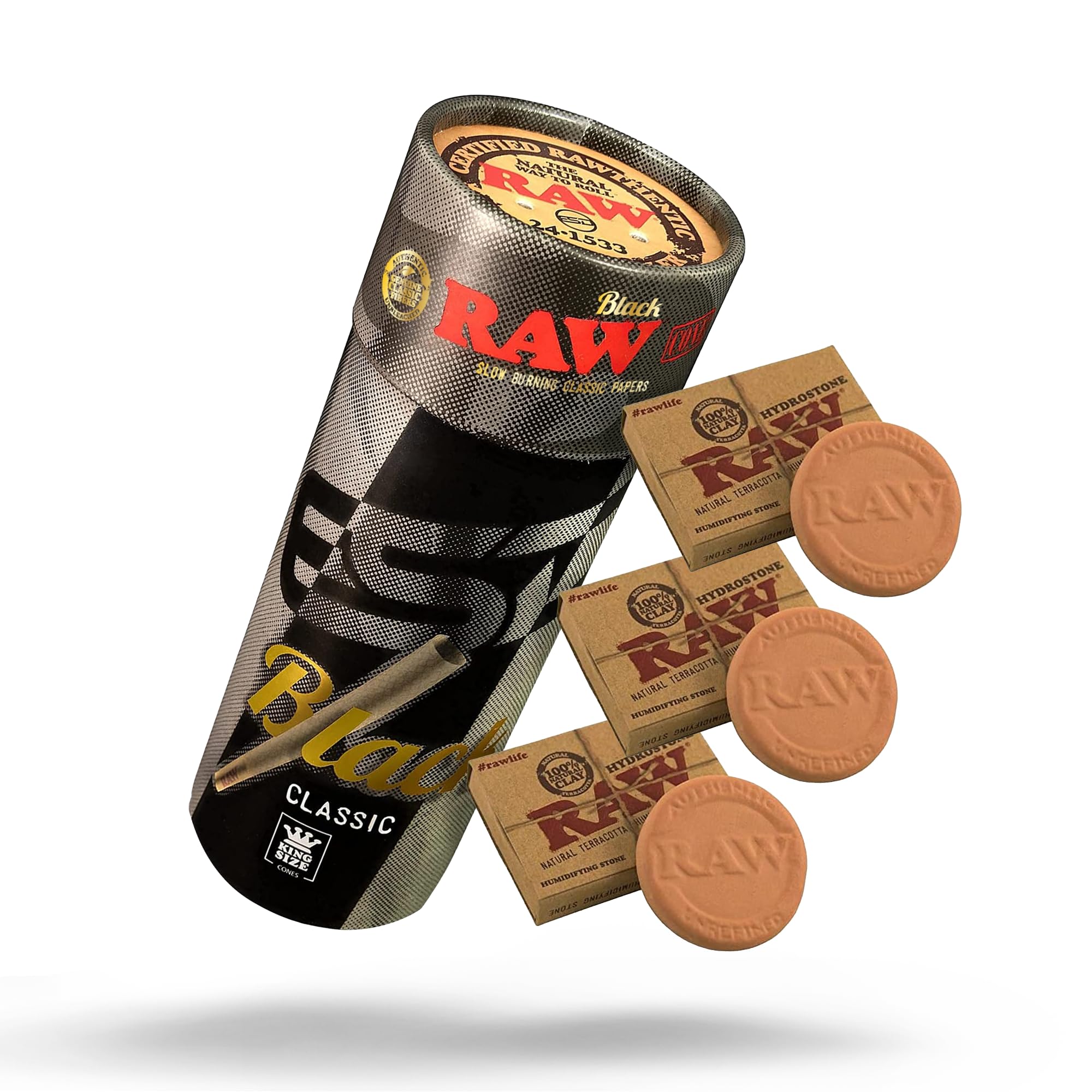 RAWTerracota Humidifying Stones - 3 Pack + RAW Black King Size Cones - 50 Pack