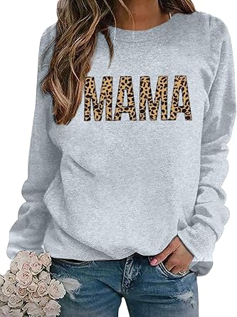 EGELEXY Mama Sweatshirt for Women Floral Mom Outfits Moms Crewneck Lightweight Pullover Tops