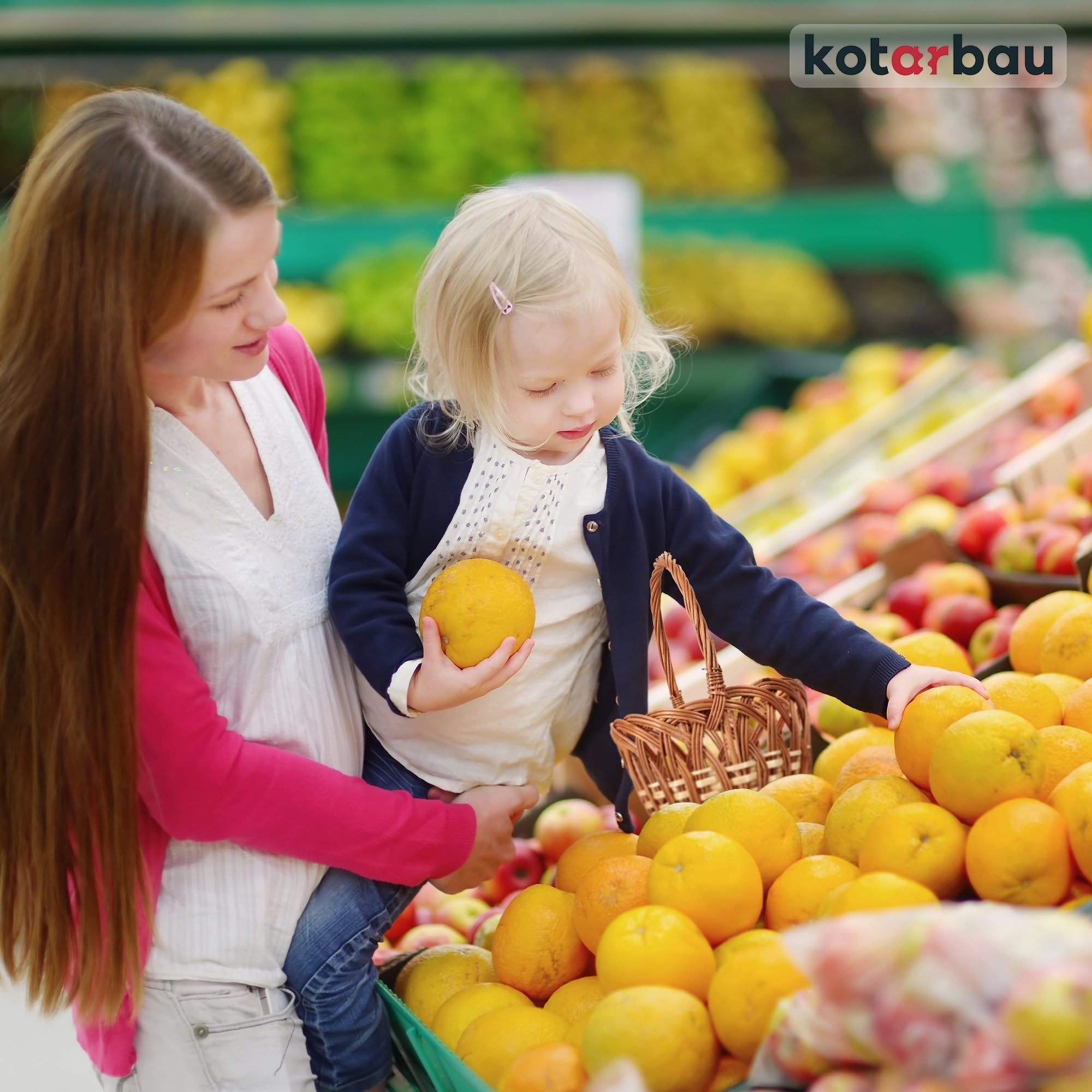 KOTARBAU Cestino per la spesa in vimini rotondo marrone naturale 250 x 170 mm con manico intrecciato in vimini per lo shopping e per picnic | Cesto decorativo per bambini