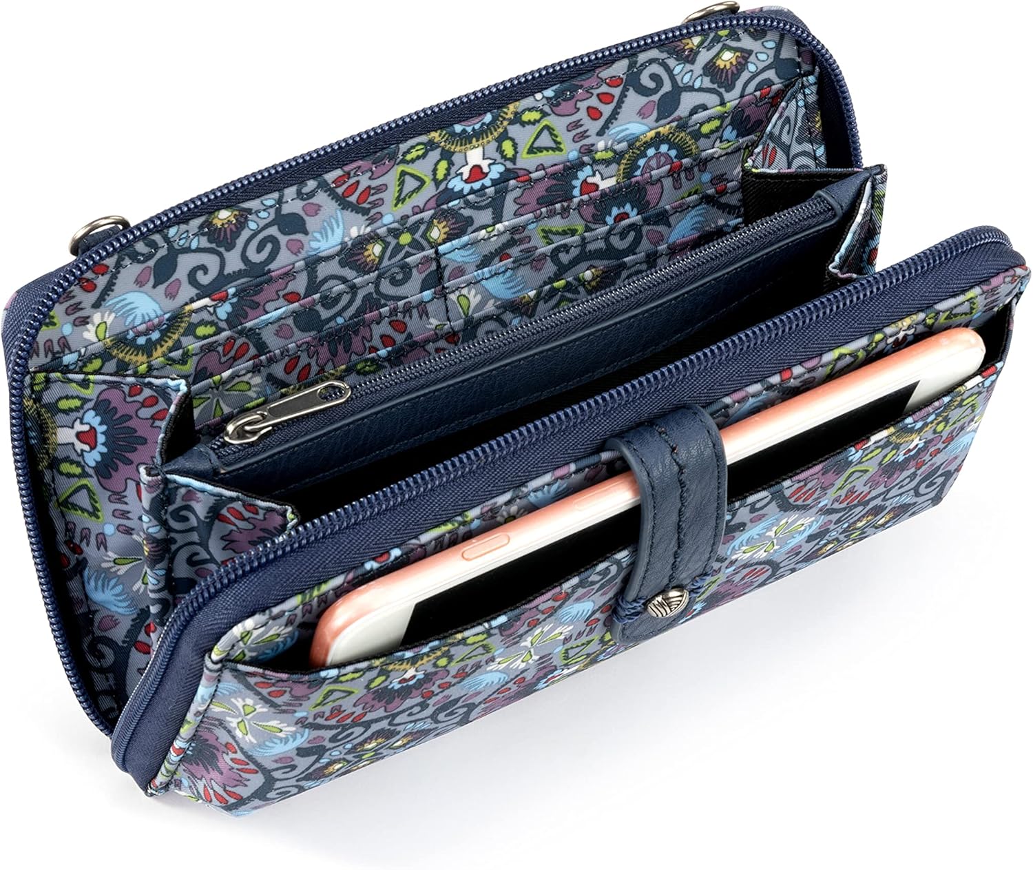 Sakroots Large Smartphone Crossbody Grey Mosaic World