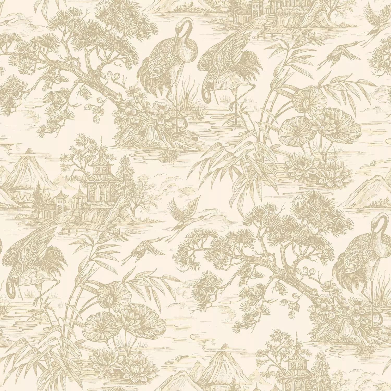 Holden Decor Cream Crane Lagoon Wallpaper 13730
