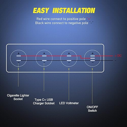 Vista 8 de Nilight 4 in 1 ON/Off Charger Socket Panel PD Type C and QC 3.0 USB Power Outlet LED Voltmeter Cigarette Lighter Rocker Toggle Switches for Truck
