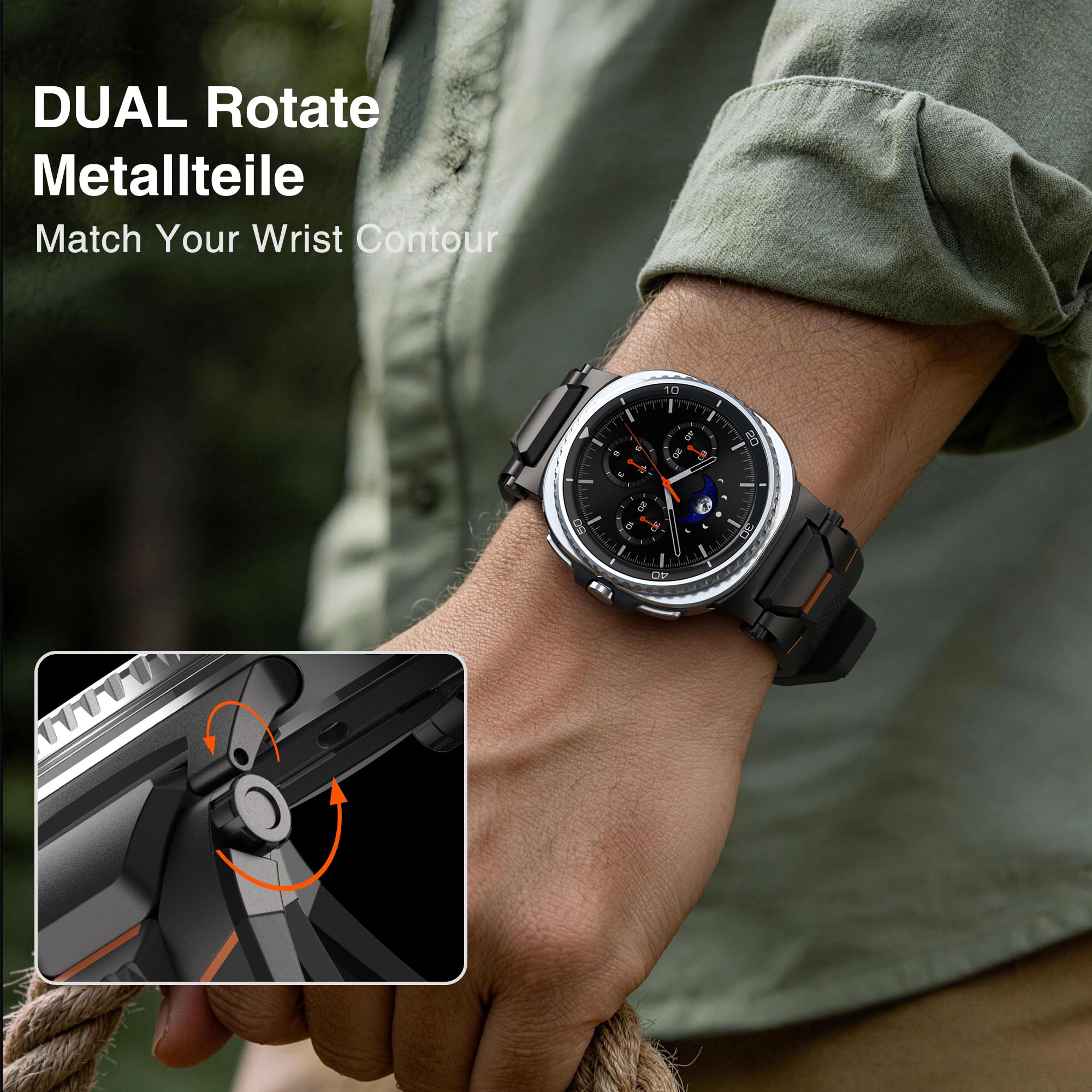 ULTIMAL Armband Kompatibel mit Samsung Galaxy Watch 9/8 40mm/44mm, 8 Classic 46mm, Robustes Premium TPU & Metall Sportarmband für Herren