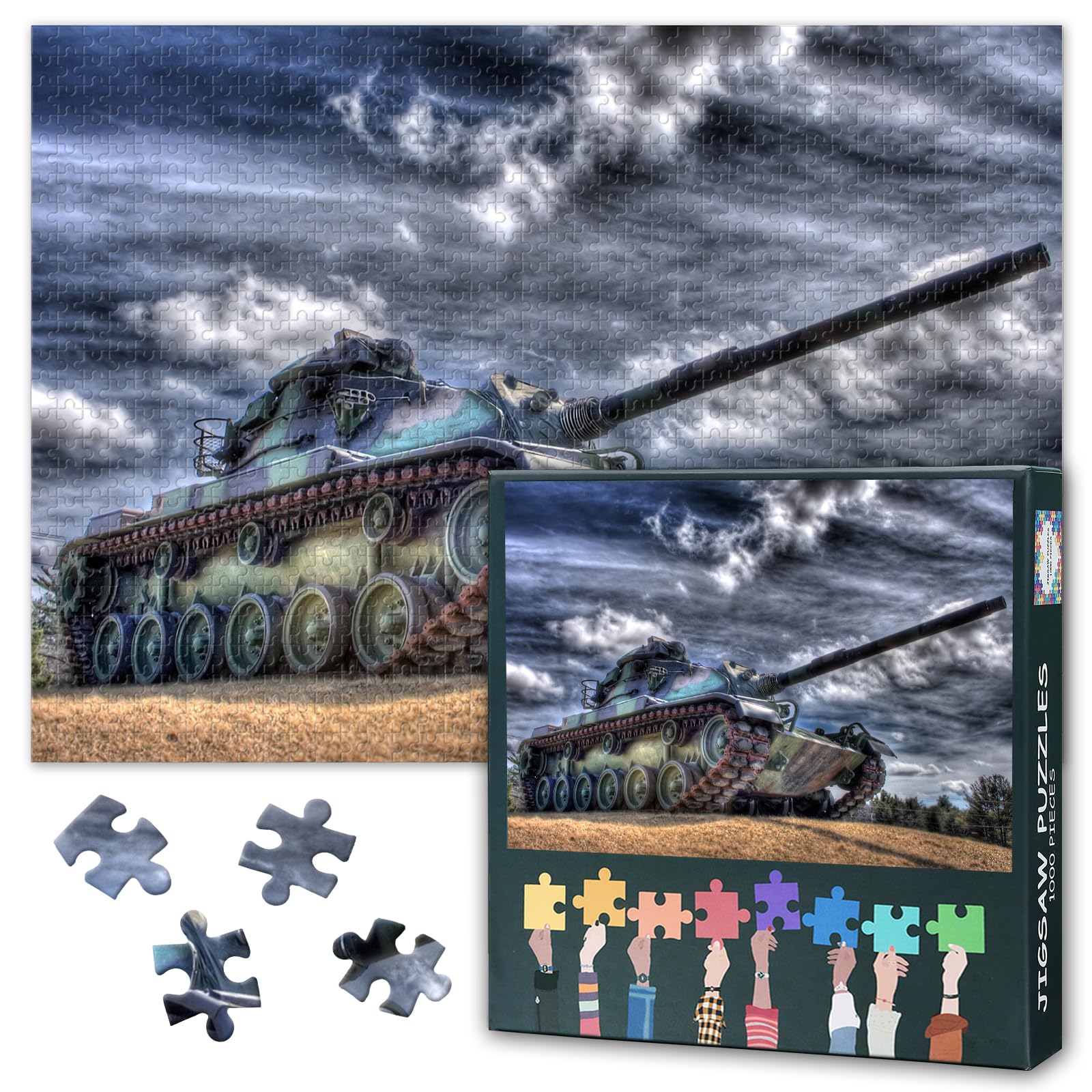 1000 Piece Jigsaw Puzzle for Adults Outdoor Natural Landscape with Military Tanks Scenic Battlefield Wall Art Decor 27.5 x 19.7 Inches