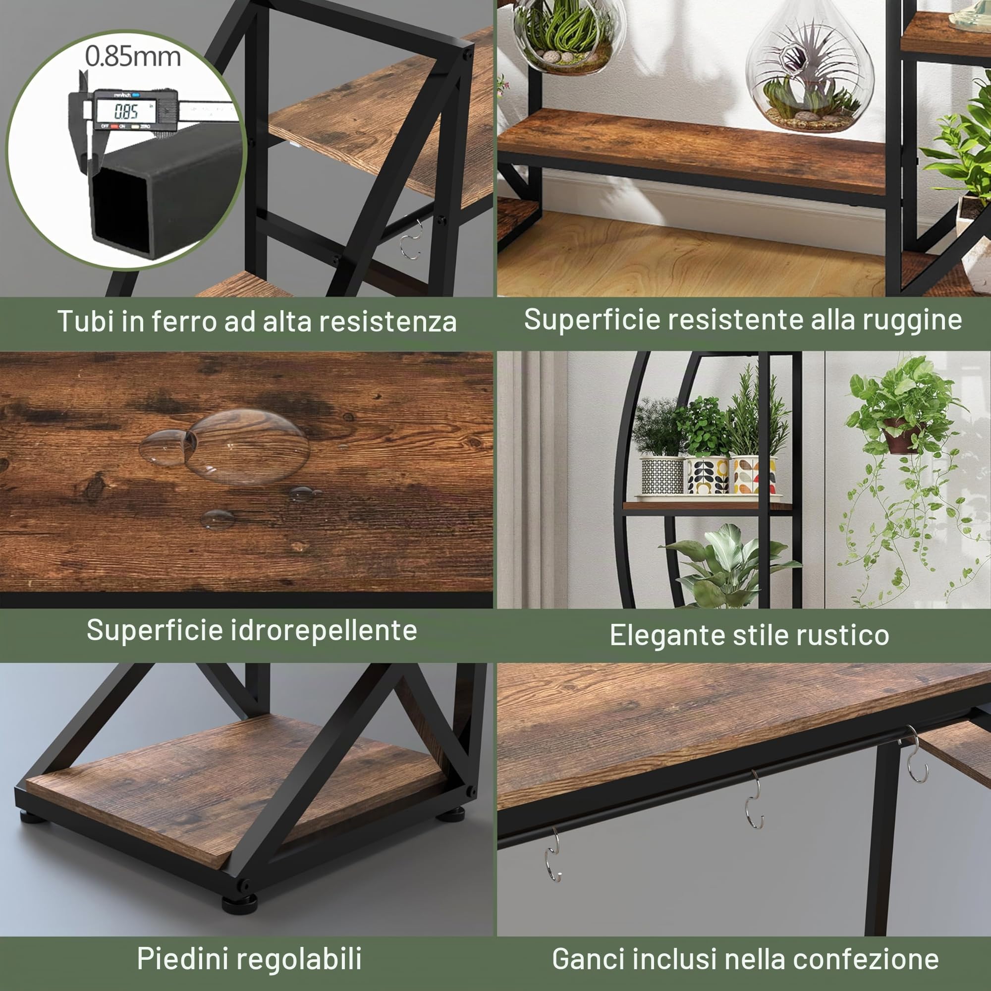 Trironsun Supporto per piante con lampada di crescita, 160 cm, in legno e metallo, 6 livelli, per interni ed esterni, scaffale angolare per soggiorno, balcone e giardino