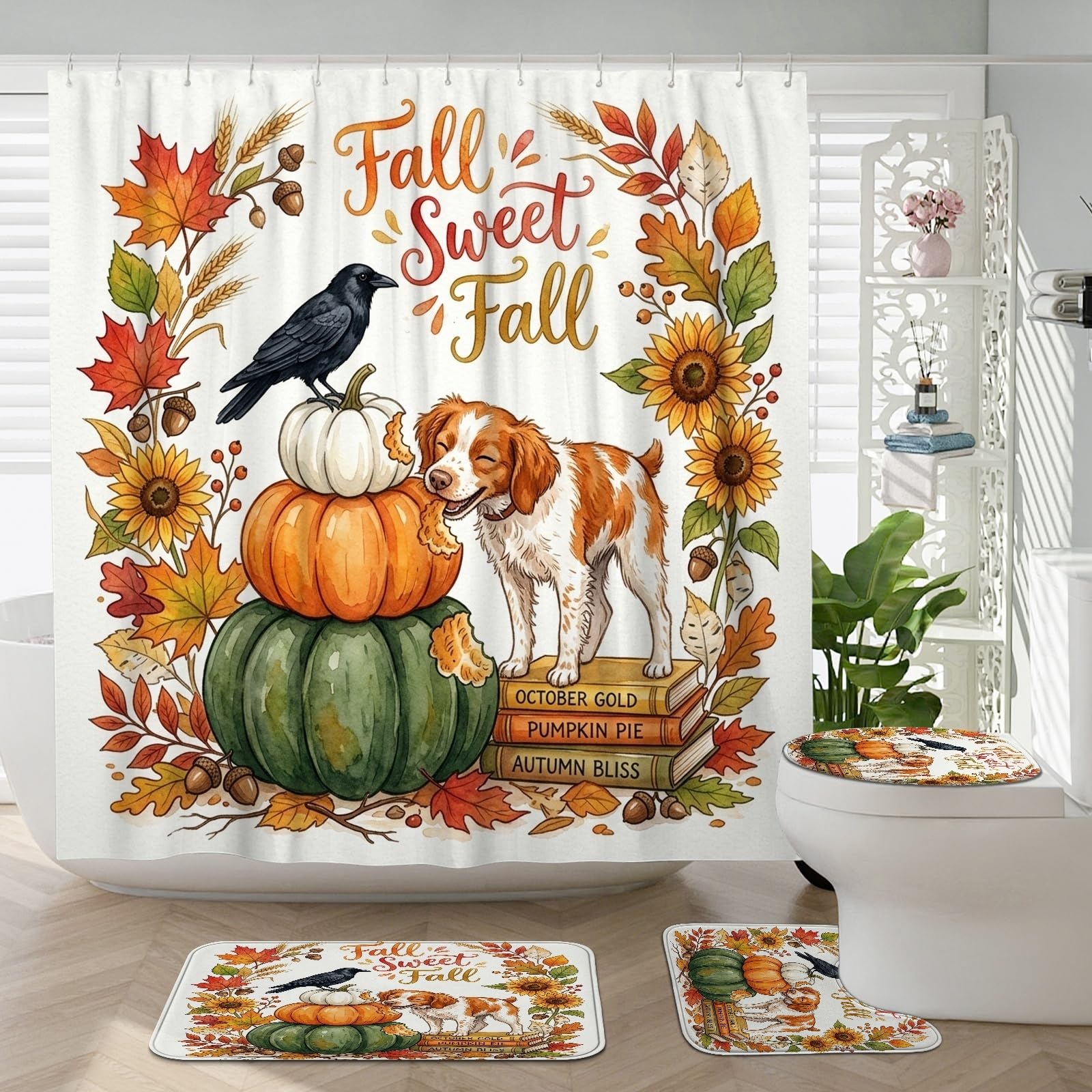 Ensemble rideau de douche et tapis citrouille d'automne pour réchauffer vos matins d'hiver