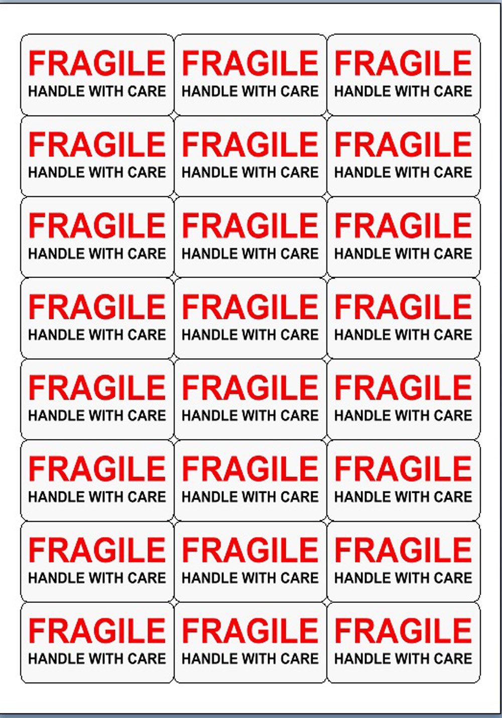 Fragile Handle with Care Stickers. Small, Medium, and Large. Self Adhesive Labels on A4 Sheets, Posting Supplies. (Medium - 10000 Labels)