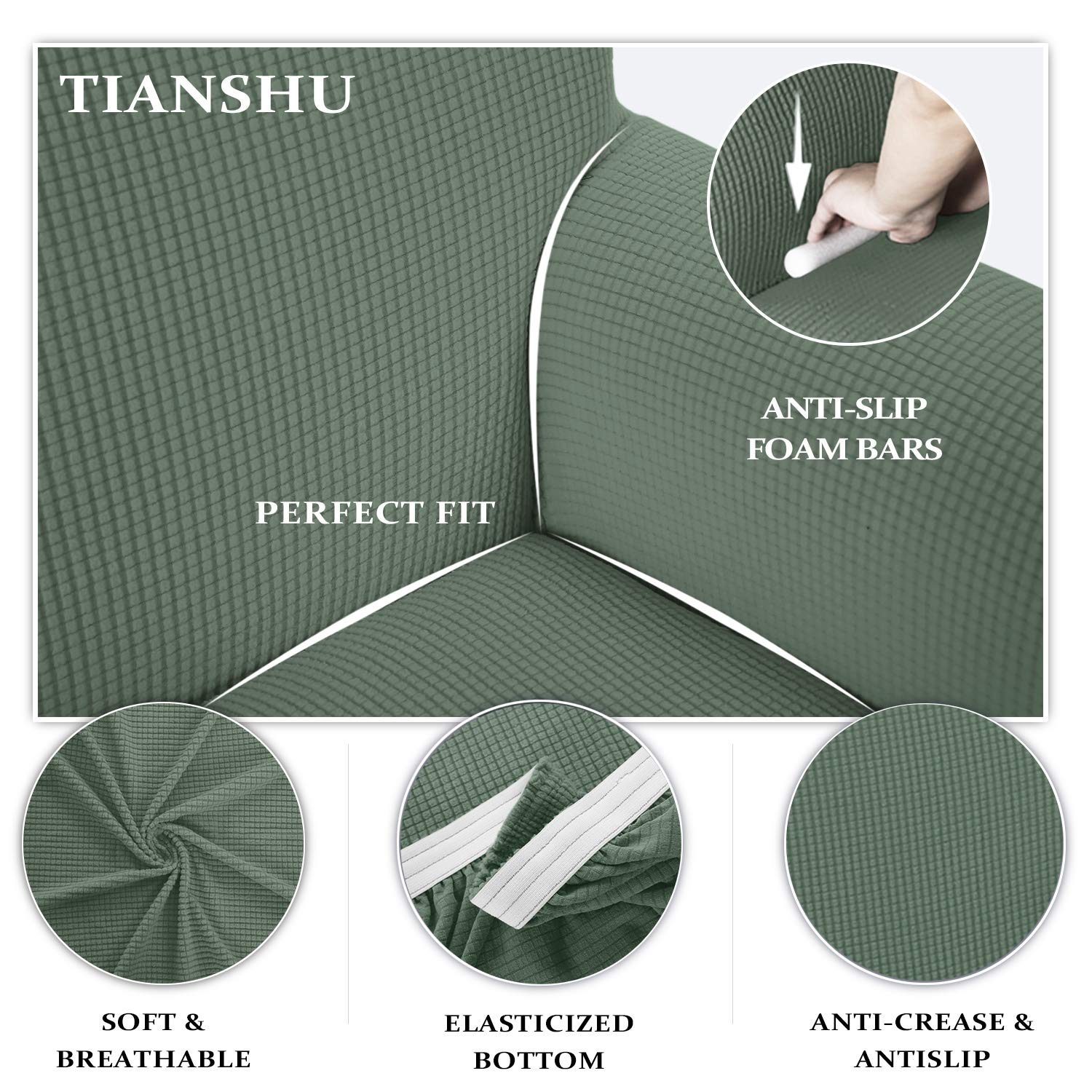 TIANSHU Copridivano 2 Posti Elasticizzato Jacquard Antiscivolo Copertura Poltrona Antimacchia Cani Pet Salvadivano (2 Posti, Verde)
