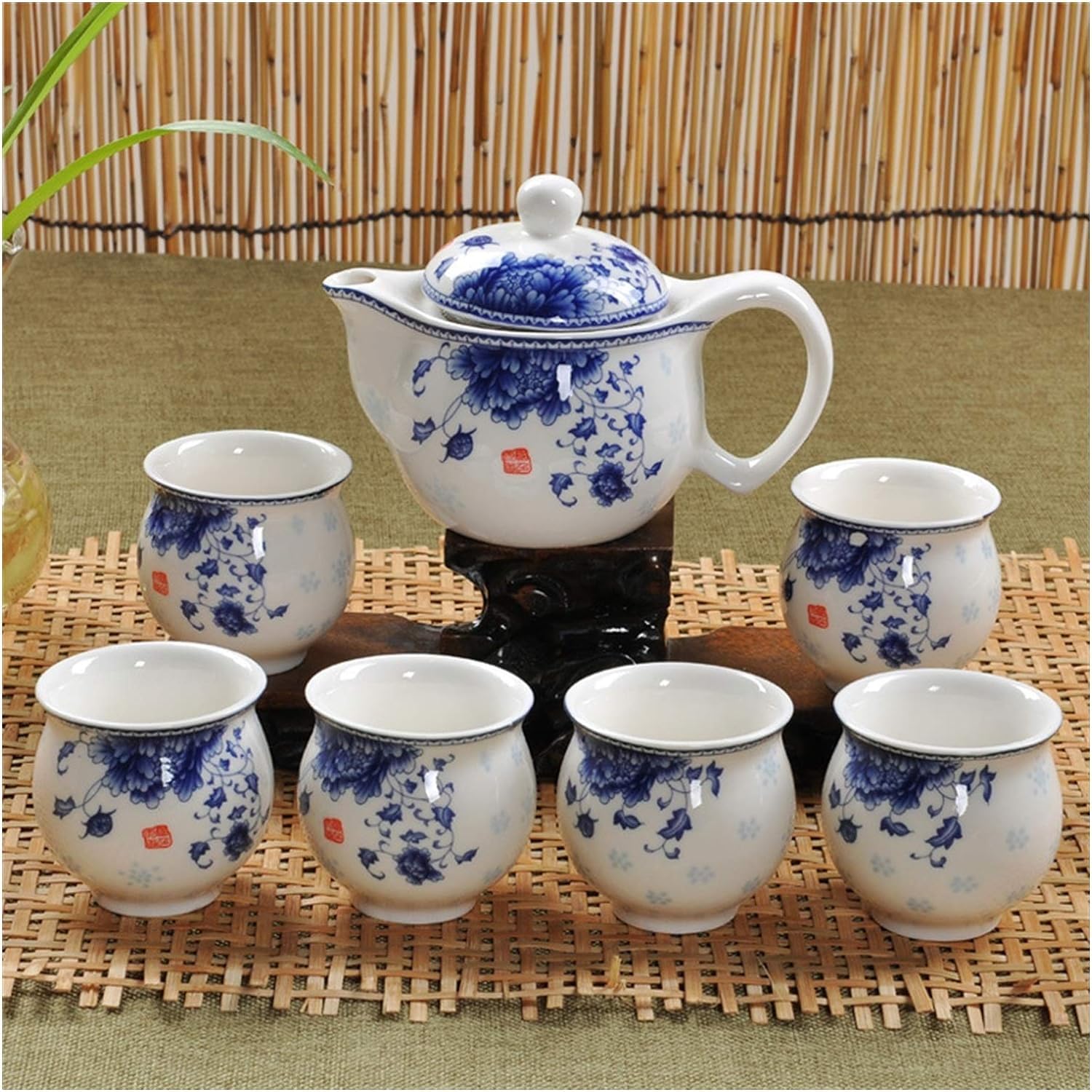 Teiera da Viaggio in Ceramica Servizio da tè Jingdezhen Tazza a Doppia Parete in Porcellana Bianca e Blu Fiore Creativo Teiera del Drago Servizio da tè Kung Fu Set da tè Zuccheriera (Color :