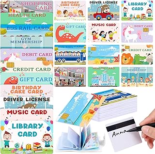 Liliful 48 Pcs Fake Credit Cards Gifts Cards Driver License with 1 White Wallet 1 Marker Pen 1 Eraser for Kids Toddler School Home Christmas Birthday Party Gifts
