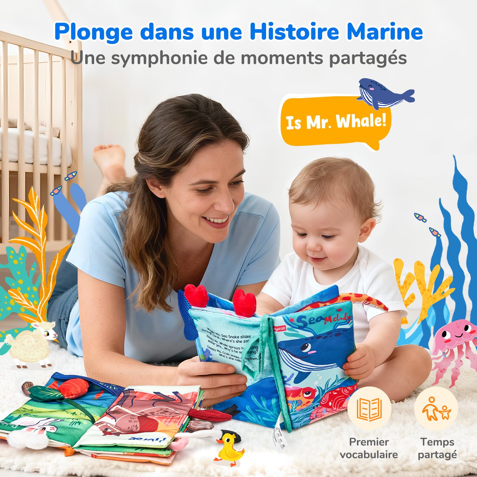 JoyCat Livre Tissu Bébé Eveil, Jouet Eveil Bebe 0-3-6 Mois Livre Sensoriel Bébé Cadeau Naissance Fille Garçon, Livres Doux Froissé avec des Animaux