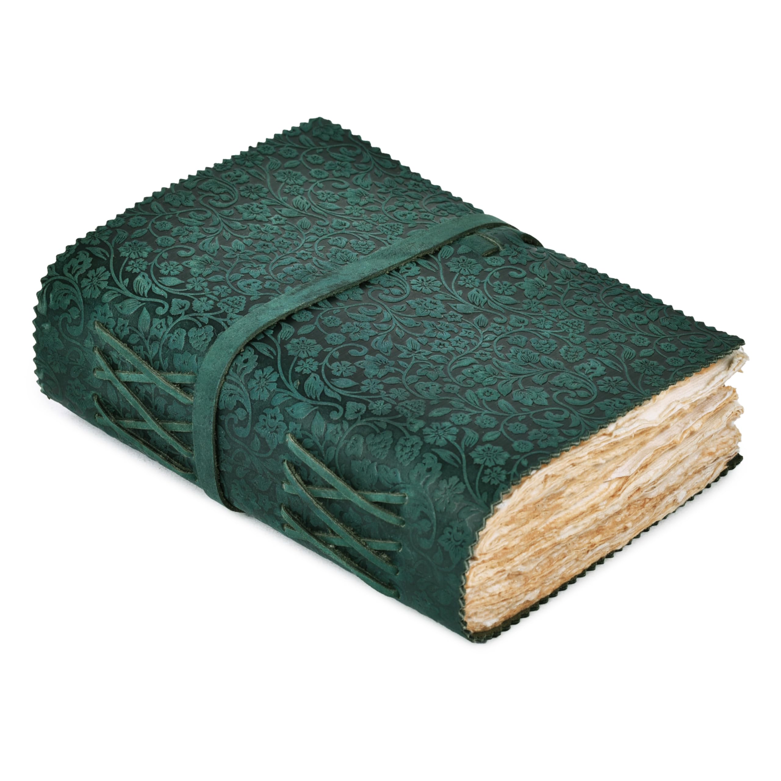 LEATHER VILLAGE Leather Bound Floral Embossed Journal for Women Men - 200 Pages, 6”X4”(A6), Turquoise - Book of Shadows, Vintage Blank Paper Travel