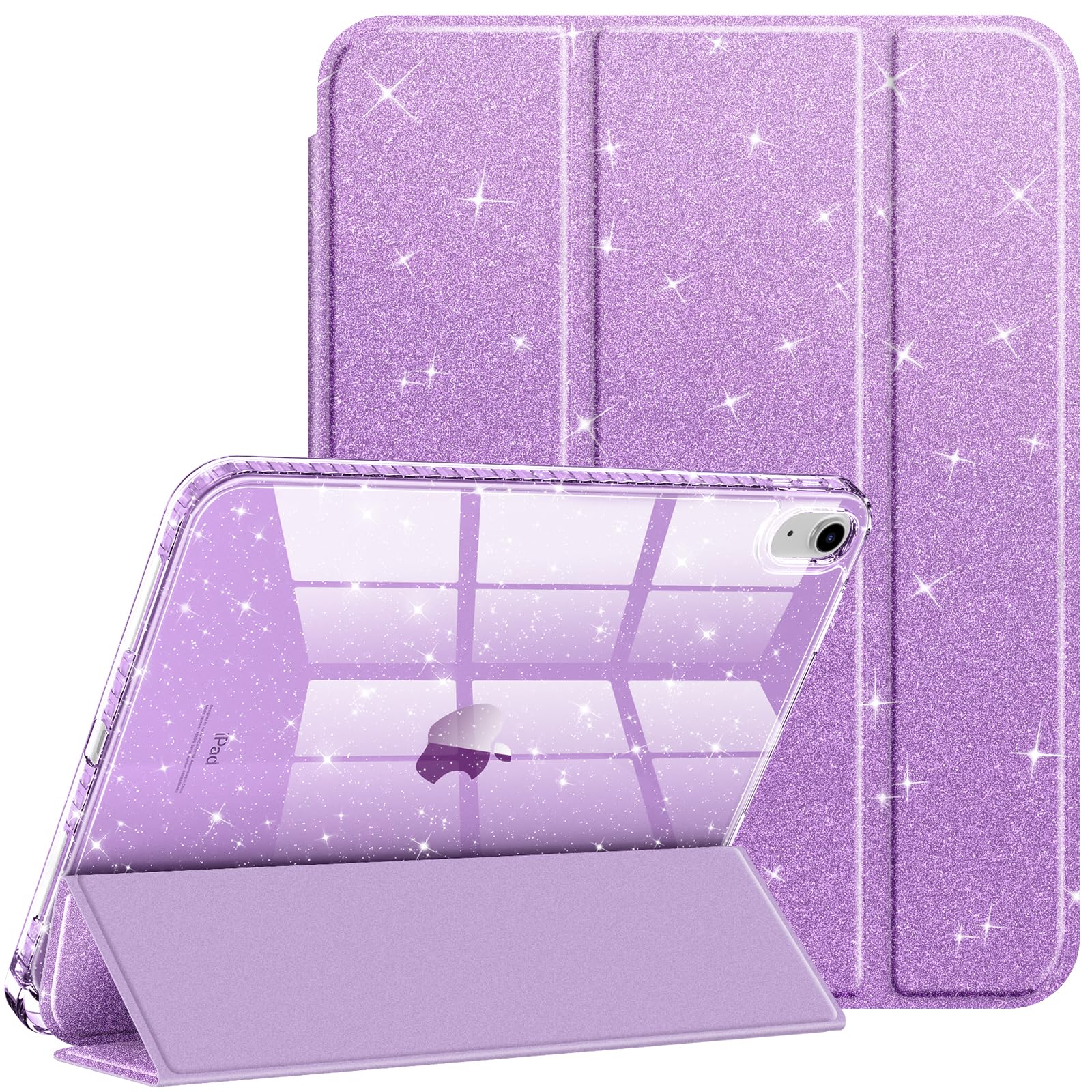 Fintie Glitzer Hülle für iPad 11./10. Generation (2025/2022 A16 Chip) mit Stifthalter - Transparente Dünne Schutzhülle, Stoßfest & Glitzer Klar Rückseite für Mädchen/Kinder‌, Lila