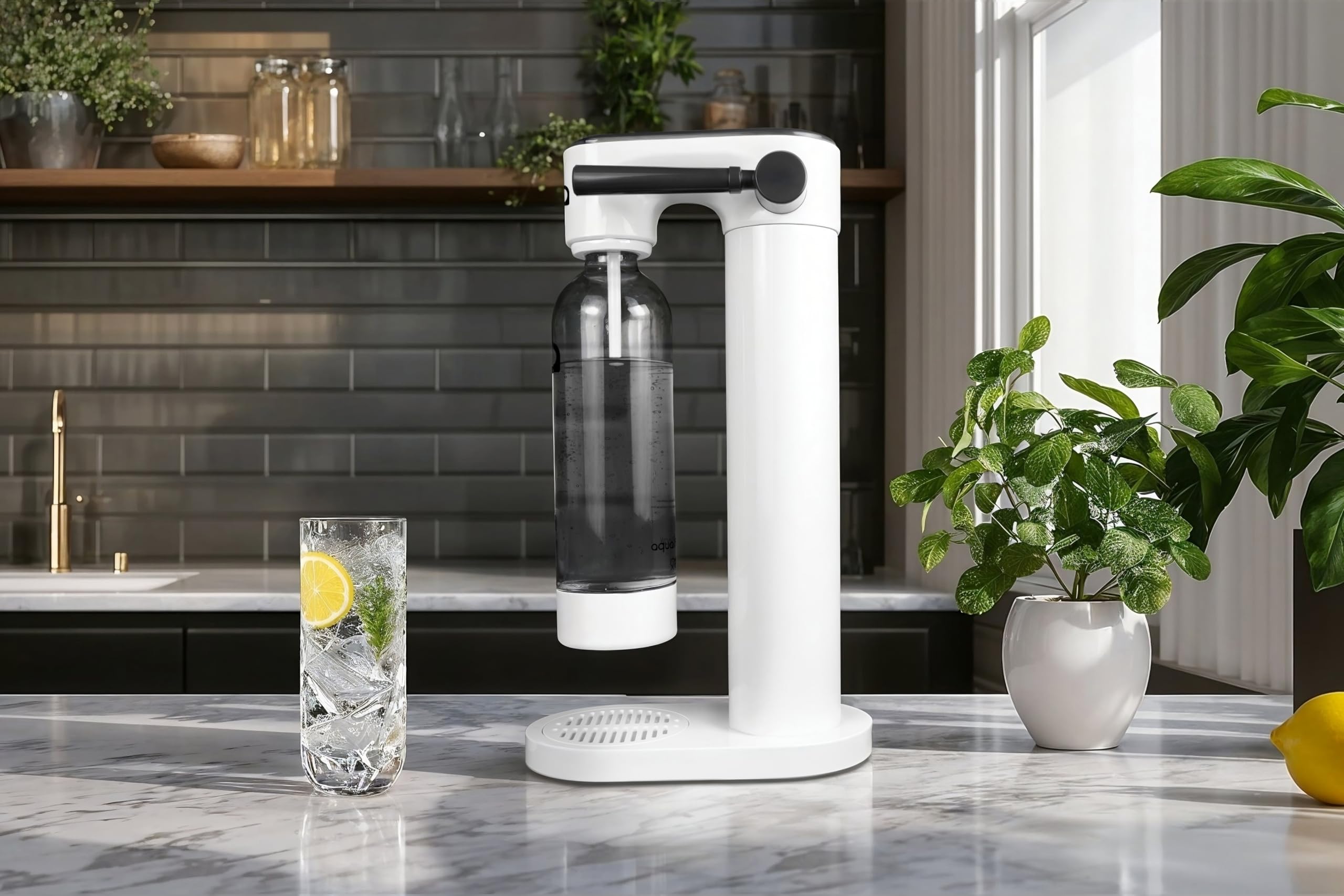 Aquafloow Gasatore per Acqua con Cilindro CO2 e 2 Bottiglie da 800 ml senza BPA – Macchina per Acqua Frizzante senza Elettricità – Design Elegante per Casa o Ufficio