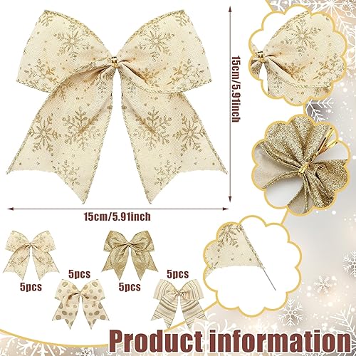 Miniatura 9 de 20 lazos de Navidad decorativos de 6 pulgadas, coronas de lazo de Navidad, lazos de Navidad, guirnalda, cinta, manualidades para árbol de Navidad,