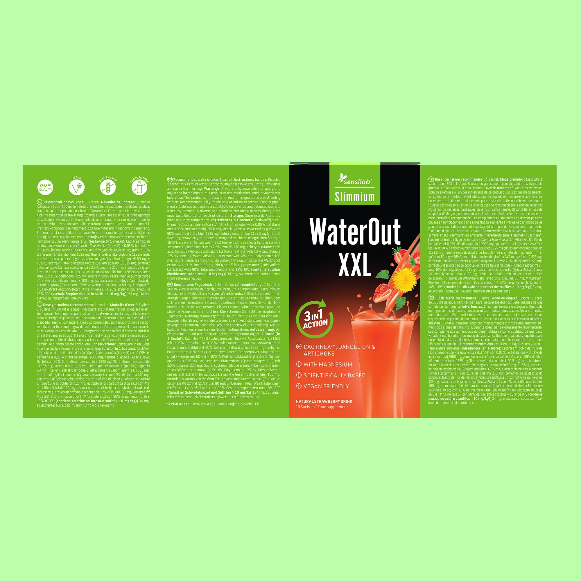 Sensilab Slimmium WaterOut XXL - Boisson au Persil et Pissenlit, 30 Sachets | Ortie, Artichaut, le Magnésium contribue à l'Équilibre Électrolytique, E-book Gratuit
