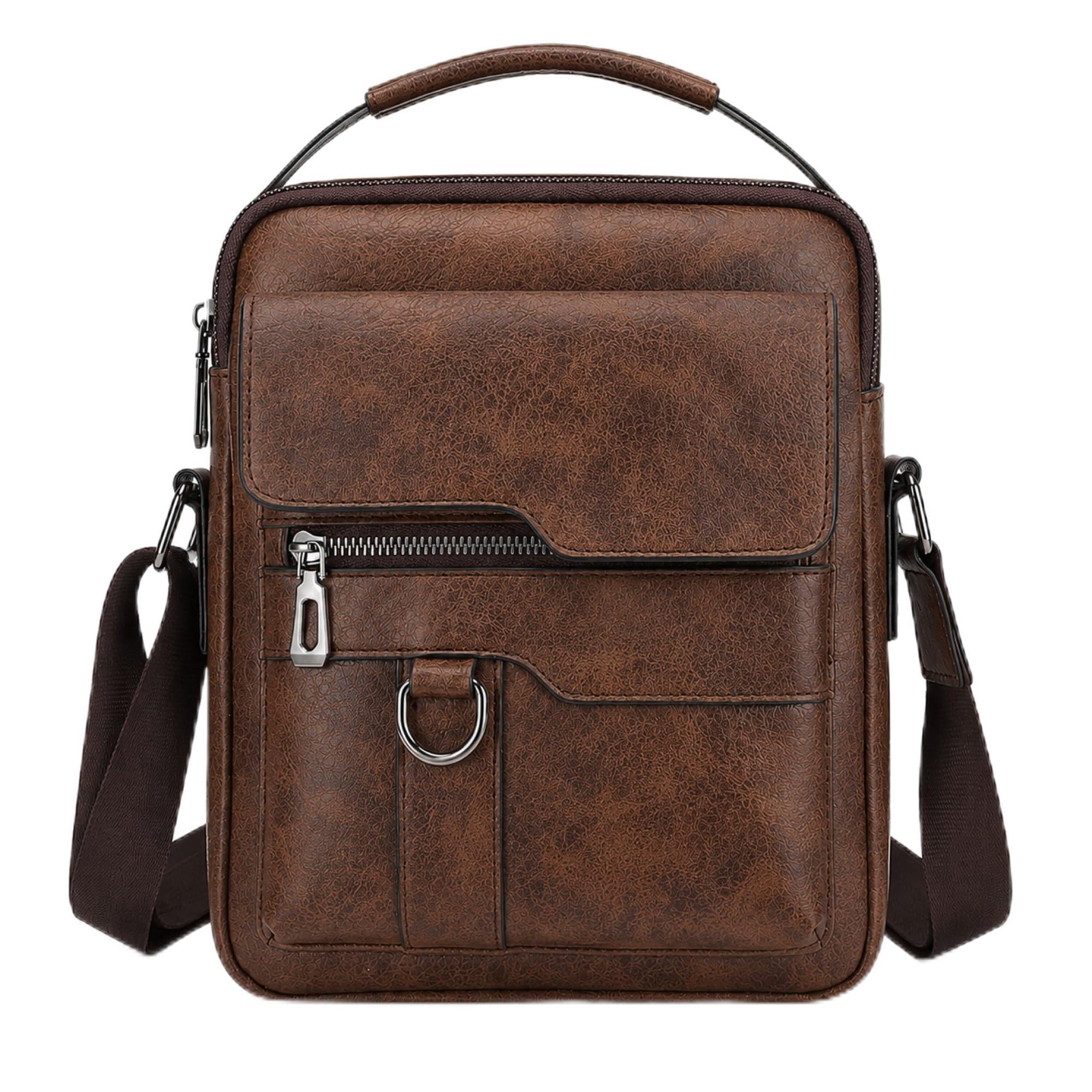 Small Crossbody Bag, Mens Shoulder Bag, Vintage leather Bag Office Business for Men, Handbag Purse Zipper