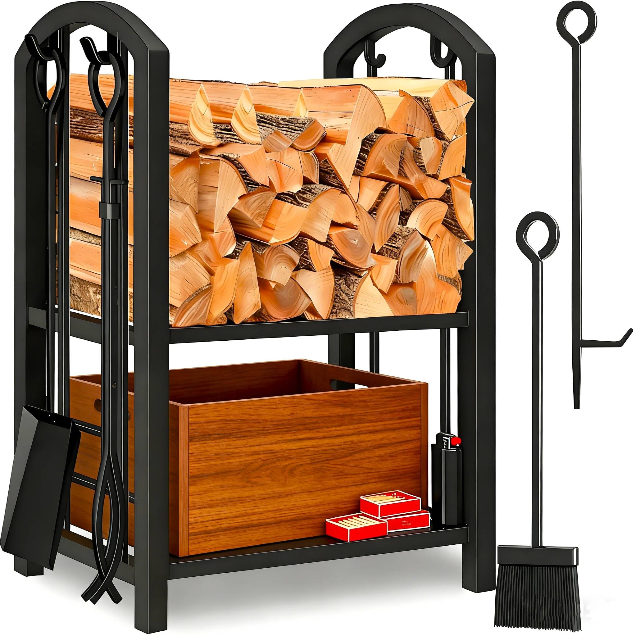 Amagabeli Porte Bûches de Cheminée 74 x 40 x 30cm Rack de Stockage