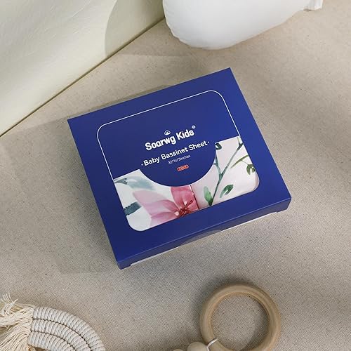 Miniatura 7 de Sábanas ajustadas de moisés de Soarwg Kids, sábanas de moisés para bebé niña, sábana de moisés de ajuste neutro para colchón rectangular, redondo,