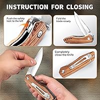 Vista 5 de Vickay - Cuchillo plegable de bolsillo con clip, hoja de acero 8Cr13MoV de 2.95", mango de madera, cuchillo EDC para hombres y mujeres, cuchillo