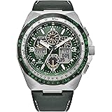Men's Eco-Drive Promaster Skyhawk A-T Watch, Green Dial, Green Leather Strap, Atomic Timekeeping (Model: JY8147-01X)