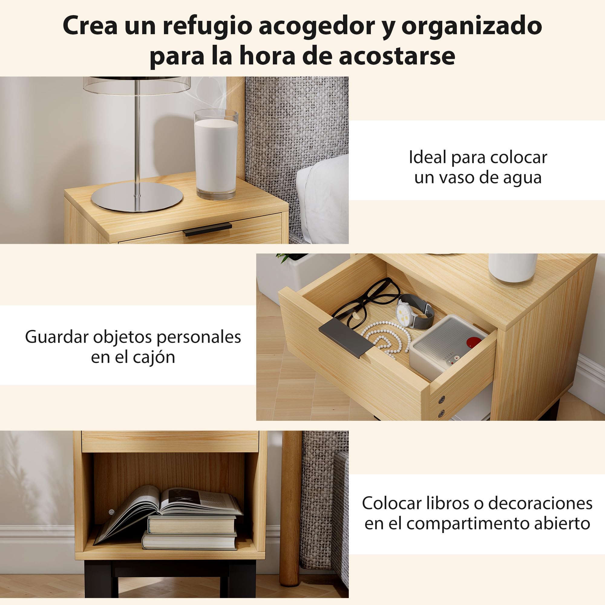 HOMCOM Juego de 2 Mesitas de Noche Estrechas, Pack 2, 35x26x50 cm Roble