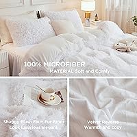 Vista 6 de Andency Faux Fur White Comforter Queen Size, 3 Pieces Fluffy Fuzzy Plush Bedding Comforter Set (1 Shaggy Velvet Comforter & 2 Pillowcases), Soft 03