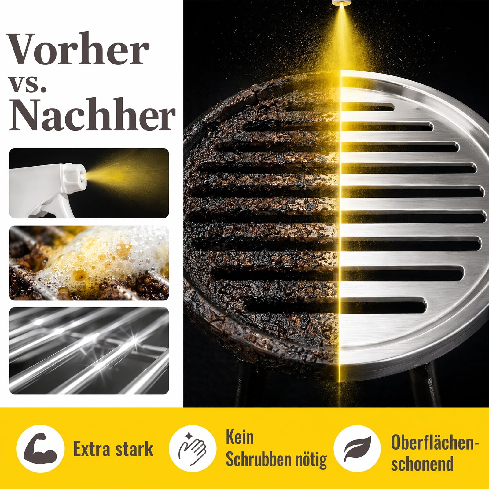 Grease Killer Spray, 2026 Neu Fast-Acting Heavy-Duty Grill Degreaser Spray, Biologisch Abbaubar, Kraftvoll Gegen Eingebranntes & Verkrustungen, Grillrost, Edelstahl, Gusseisen, Air Fryer (1 Flasche)