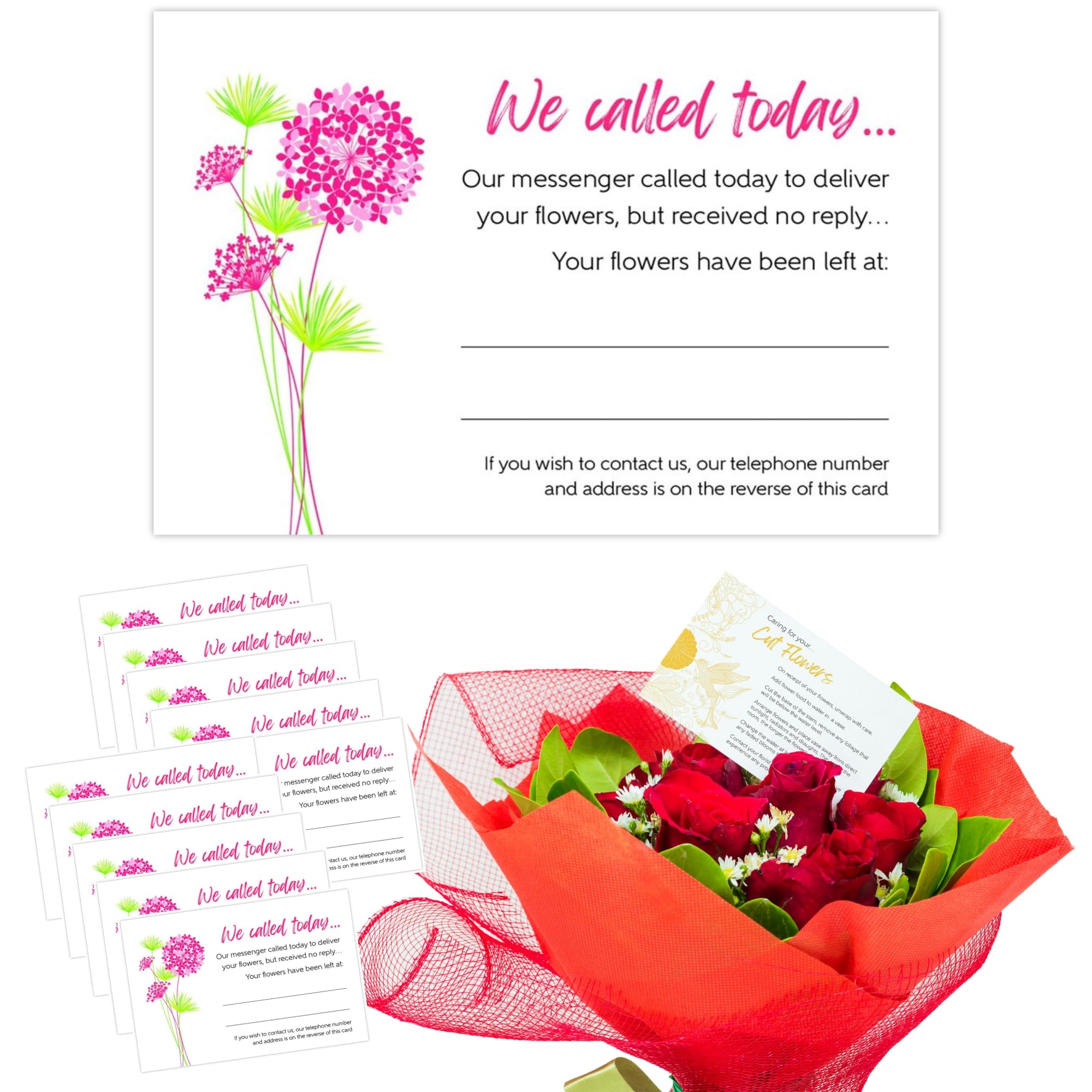 celloexpress We Called Today Delivery v24 Flower Message Cards - 60mm x 90mm - Florist Instructions Card Notes (Pack of 100) — image 1
