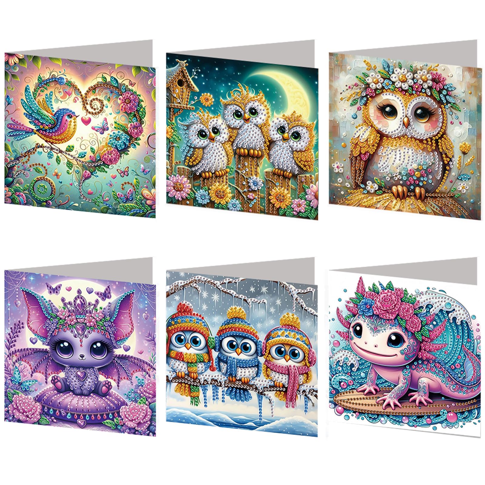 6PCS Animal Diamond Art Painting Greeting Cards Kit with Envelopes - 5D DIY Diamond Art Card Kits for Adults - Handcrafted Postcards for Birthday & Holiday