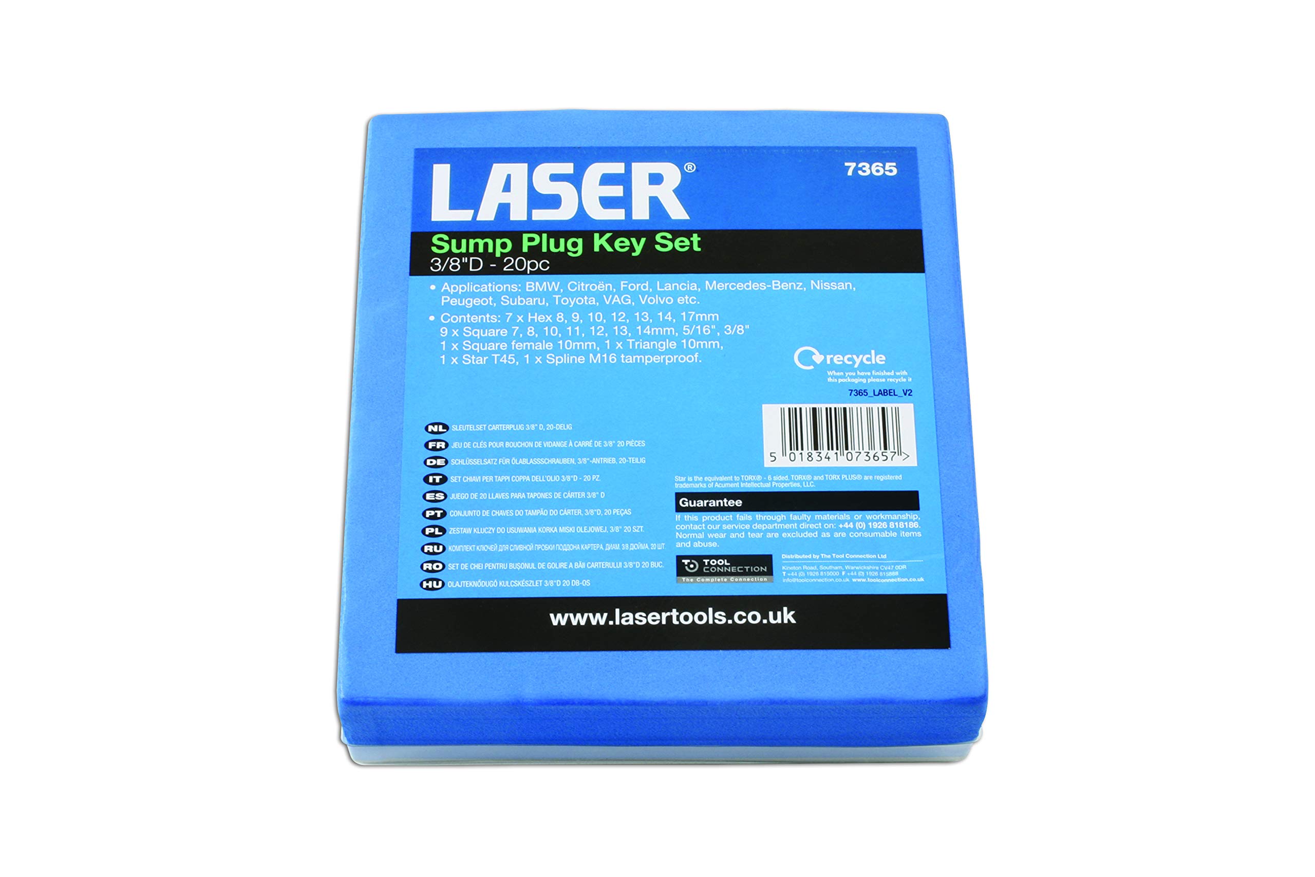 Laser 7365 Sump Plug Key Set 3/8" D 20pc