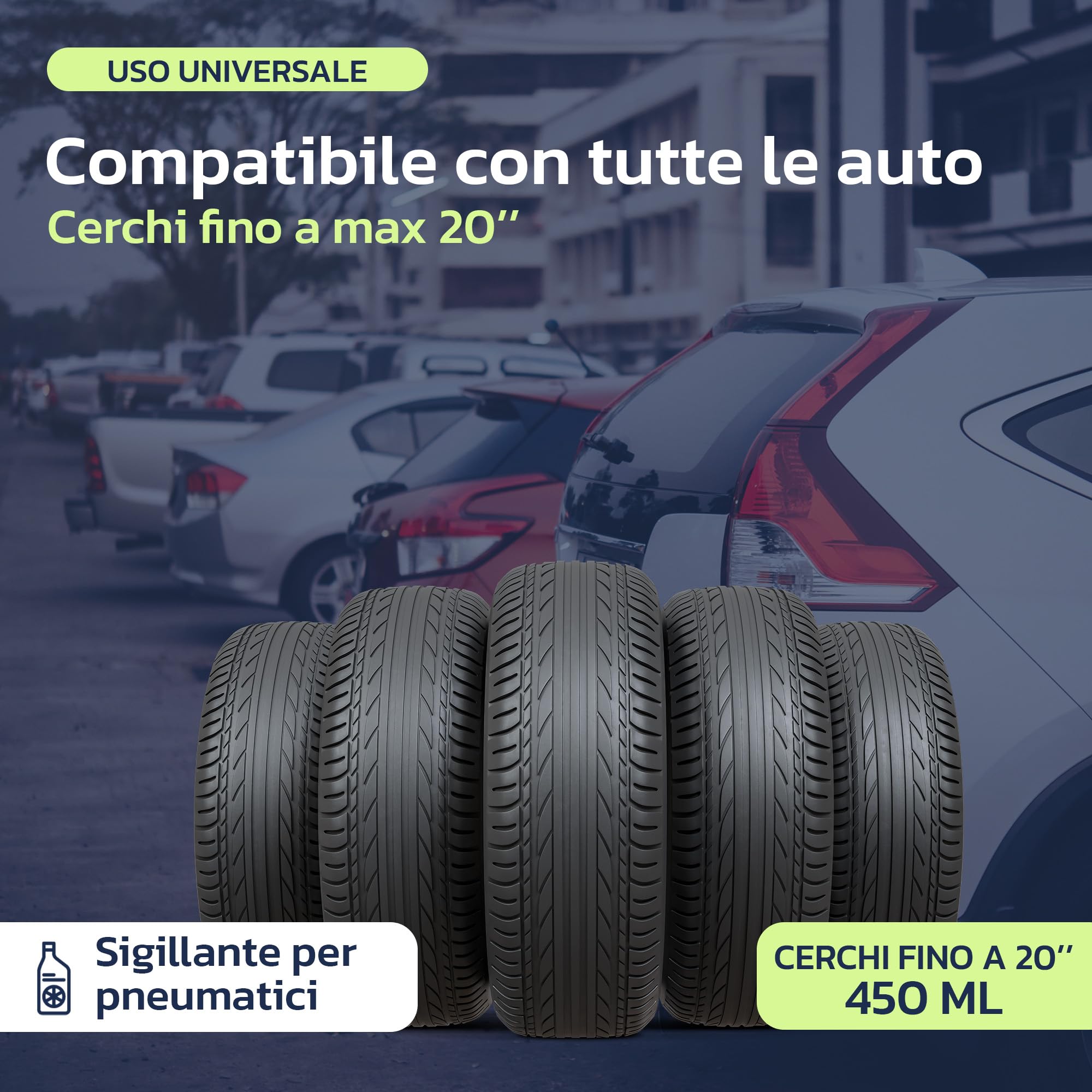 Woowind Tire Sealant, Kit Riparazione Pneumatici Auto immediata (450 ml) - Sigilla istantaneamente forature Fino a 5mm per Auto/Camion, SUV, TPMS, Bottiglia Universale