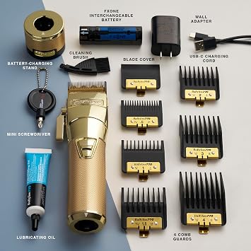 BaBylissPRO FXONE Professional Cordless Clipper in Gold - Beard Trimmer for Men, Professional Stylist & Barber Clippers, USB-C Cordless Hair Clippers for Men
