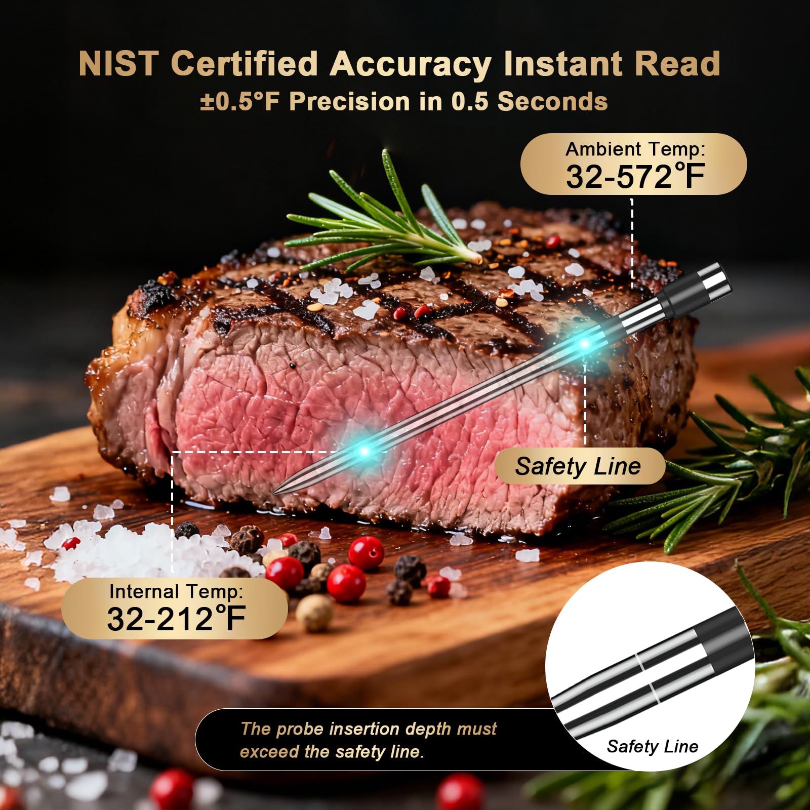 Bluetooth Wireless Meat Thermometer Digital for BBQ Grill Smoker | Instant Read Food Cooking Thermometer with Standalone Base, NIST Certified Accuracy for Air Fryer