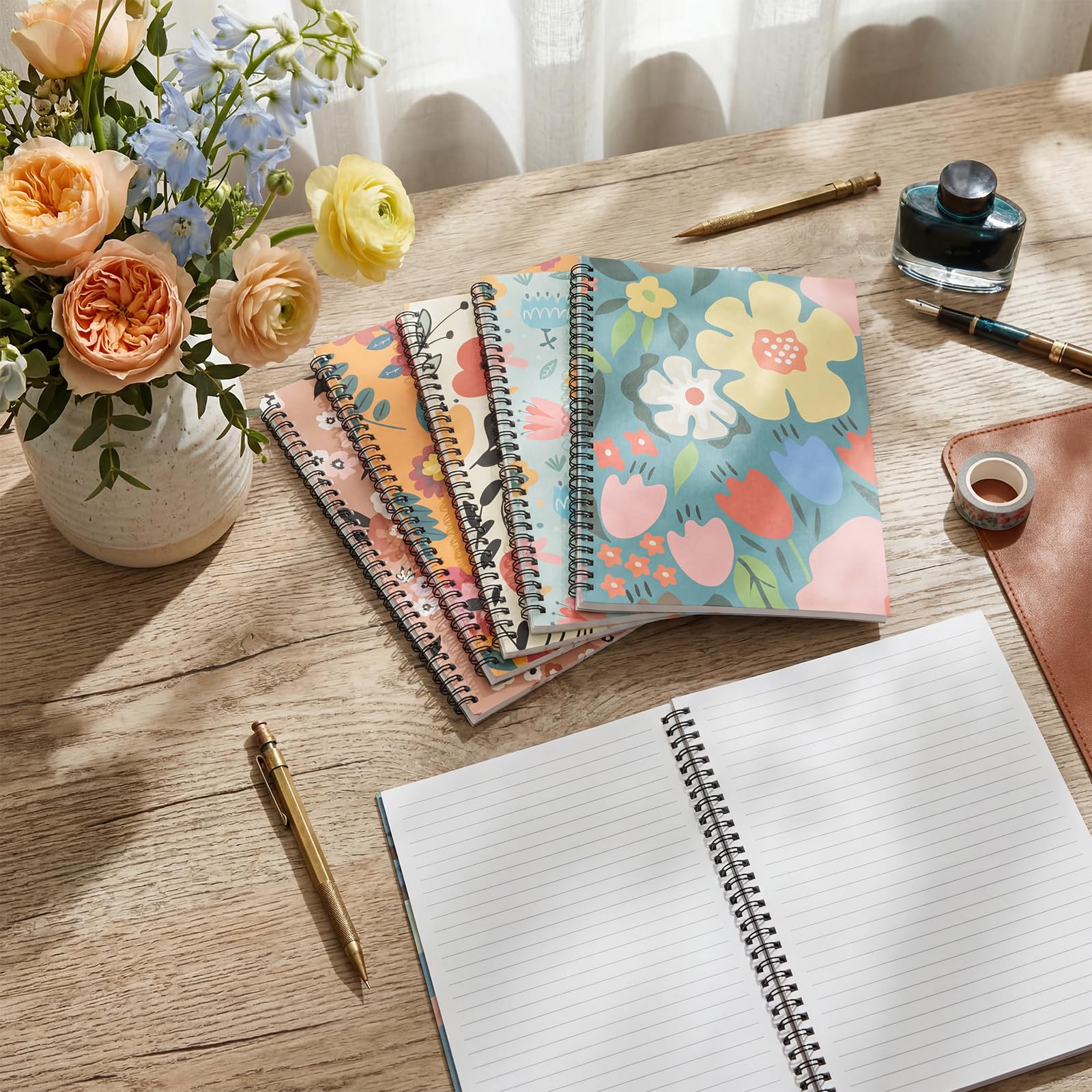 Fuutreo Paquete de 6 cuadernos en espiral B5 de 10.5 x 7.45 pulgadas, diario estético con rayas universitarias, tapa dura, 70 hojas (140 páginas), cuaderno en espiral para estudiantes de oficina