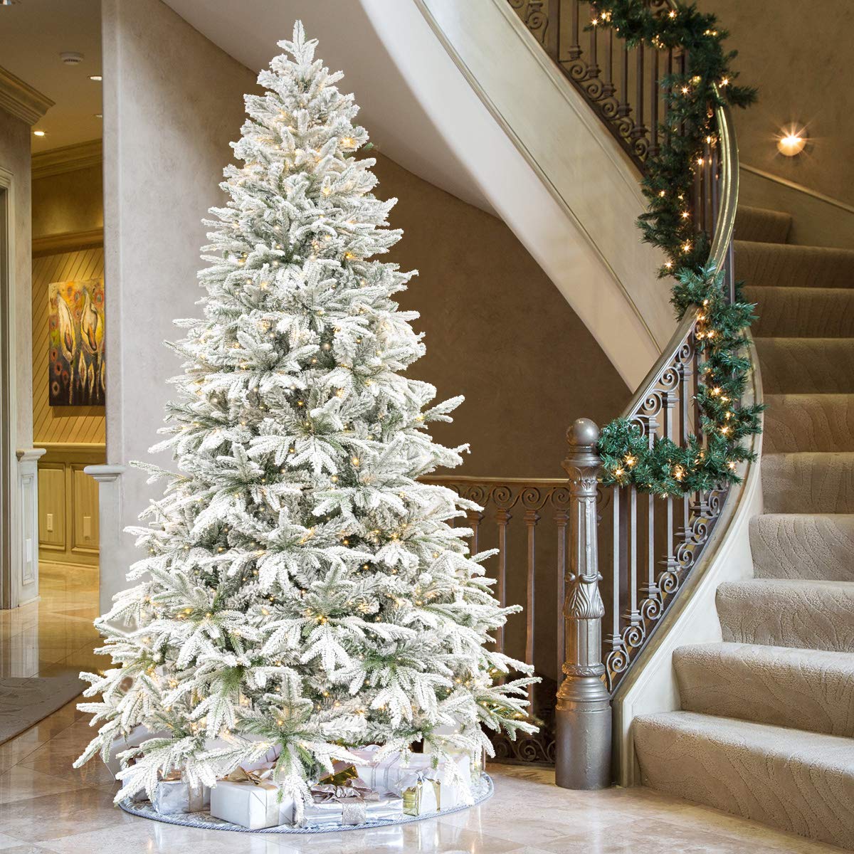 Sapin de Noël artificiel enneigé - 270 cm - Avec support - Sapin de Noël avec neige