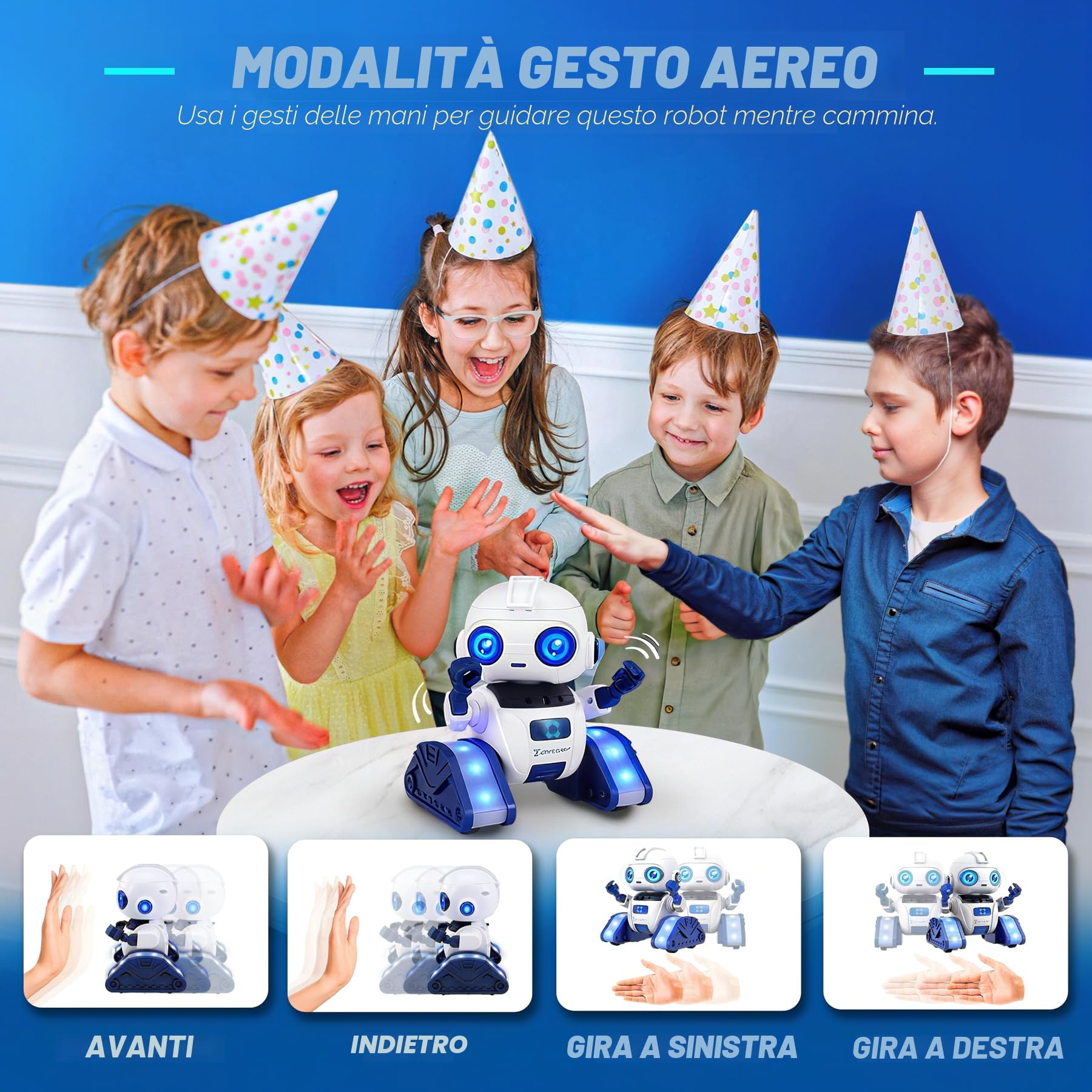 Robot Telecomandato con Controllo Gestuale per Bambini 3-12 Anni, Funzione di Proiezione, Occhi a LED, Musica