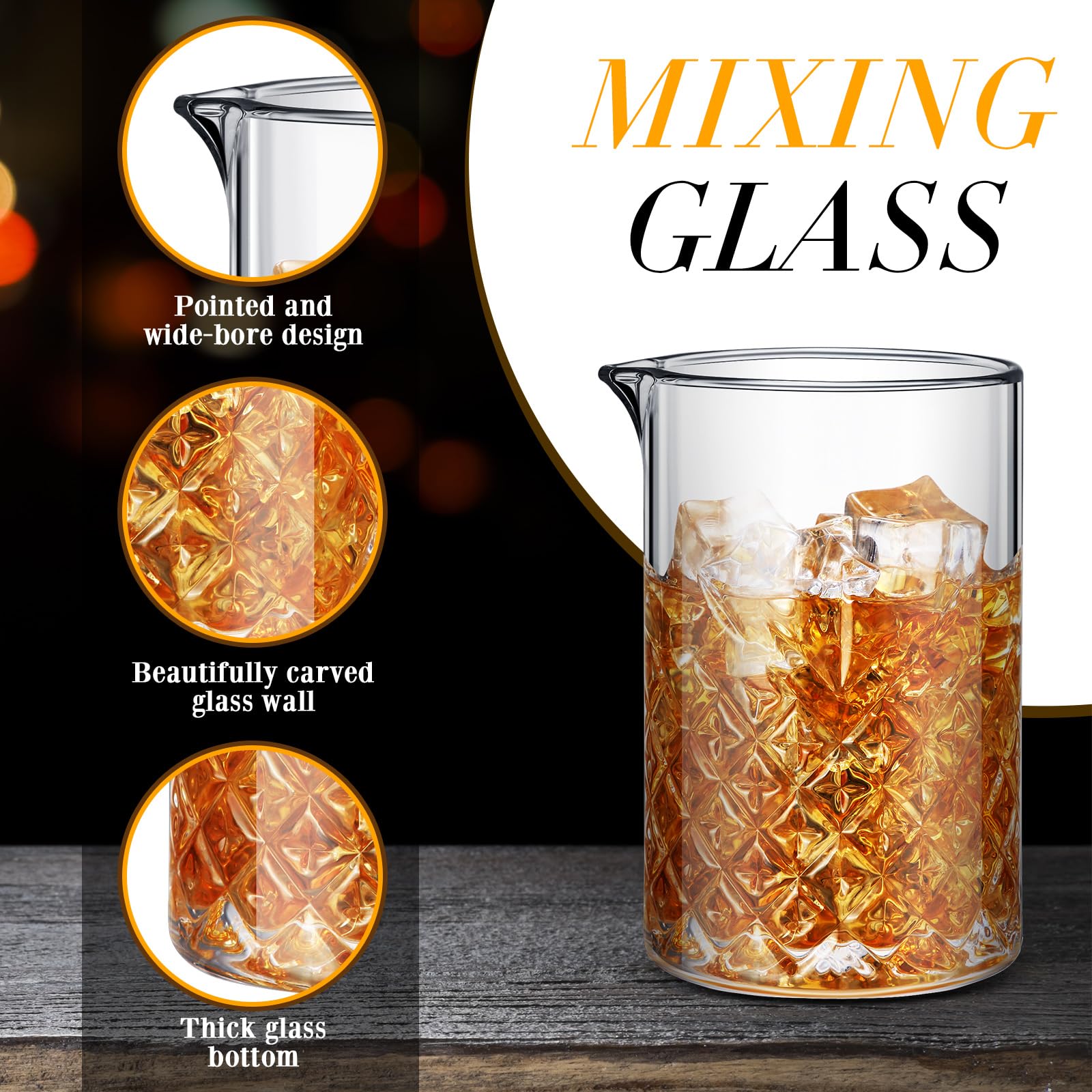 Inbagi 6 vasos mezcladores de cóctel de 680.4 g, vidrio mezclador, vidrio agitador, barra inferior gruesa, jarra de mezcla sin costuras para mezclar bebidas, accesorios de bar en casa, 6 estilos