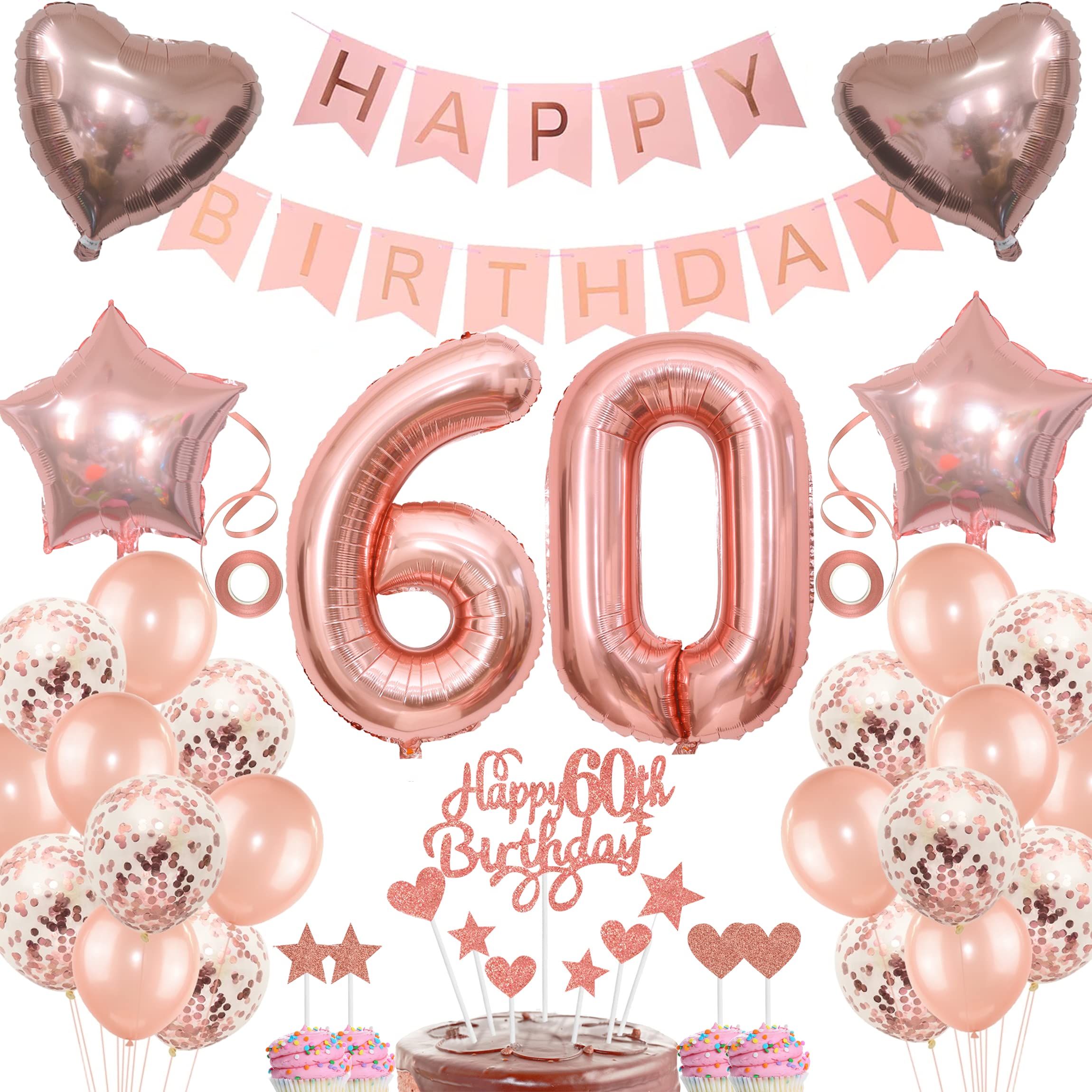 Decoration 60th Birthday Women Cake Decoration 60th Birthday Women Decoration Gift for 60th Birthday Women Rose Gold Birthday 60th Women 60th Birthday Decoration Balloon 60th Birthday 60th Woman โ image 1