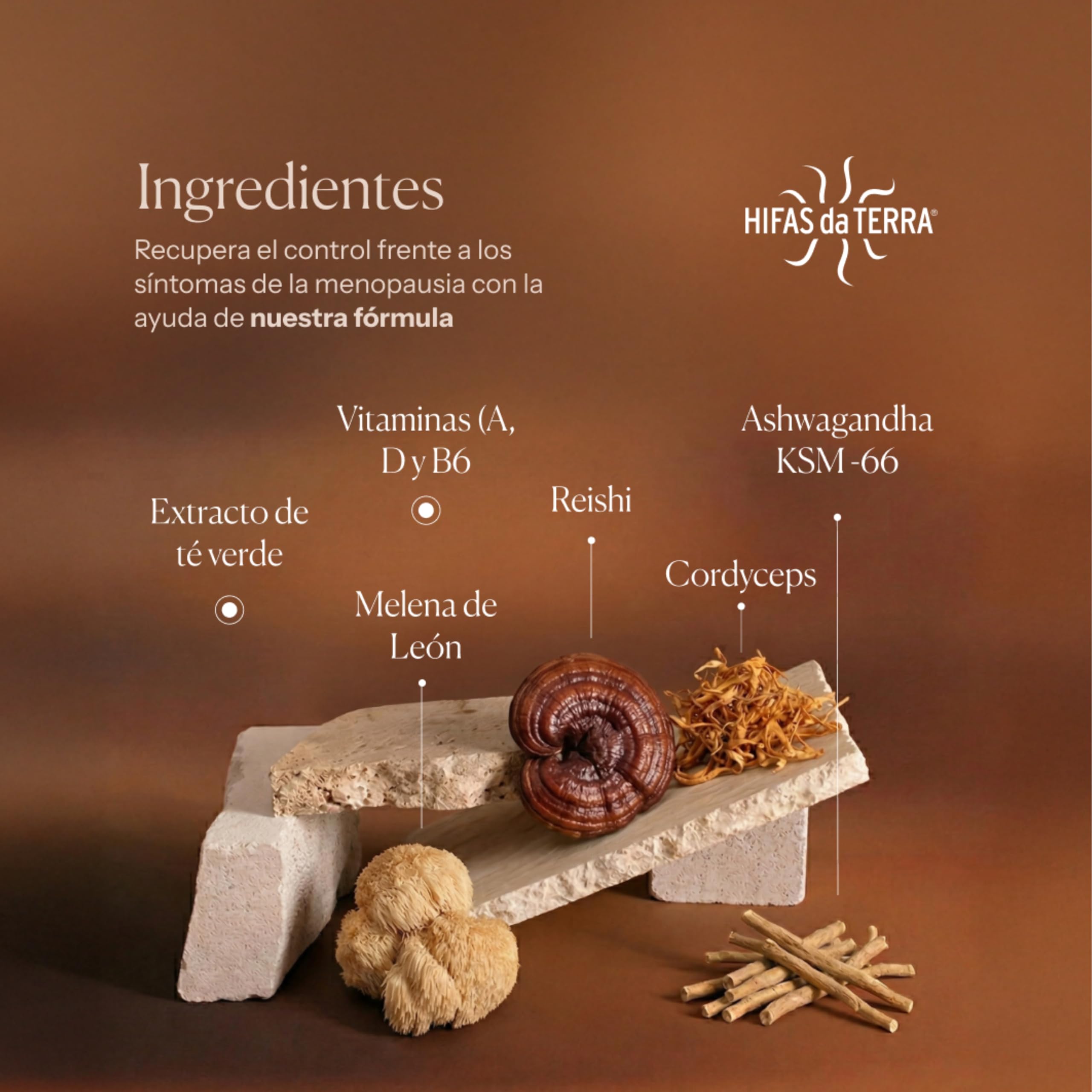 HIFAS DA TERRA - HIFAS-Menopause Suplemento para Menopausia con Extractos Puros de Reishi, Melena de León, Cordyceps y Ashwagandha (Refill: 60 cápsulas)
