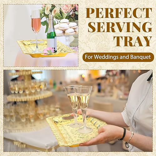 Miniatura 6 de LemonRoad Paquete de 6 bandejas de plástico doradas con asas de 17 x 11 pulgadas, retro, vintage, en relieve, rectangulares, reutilizables, para